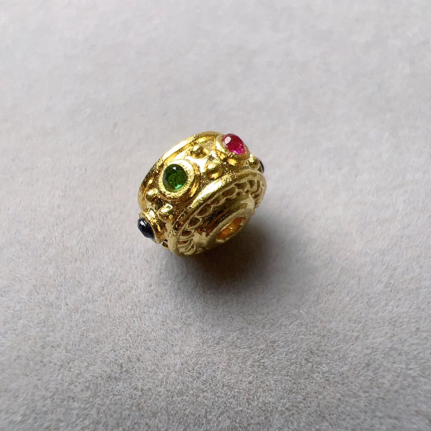 18K Yellow Gold Wheel Bead Charms With Colorful Cubic Zirconia Stones Settings For Diy Jewelry Projects