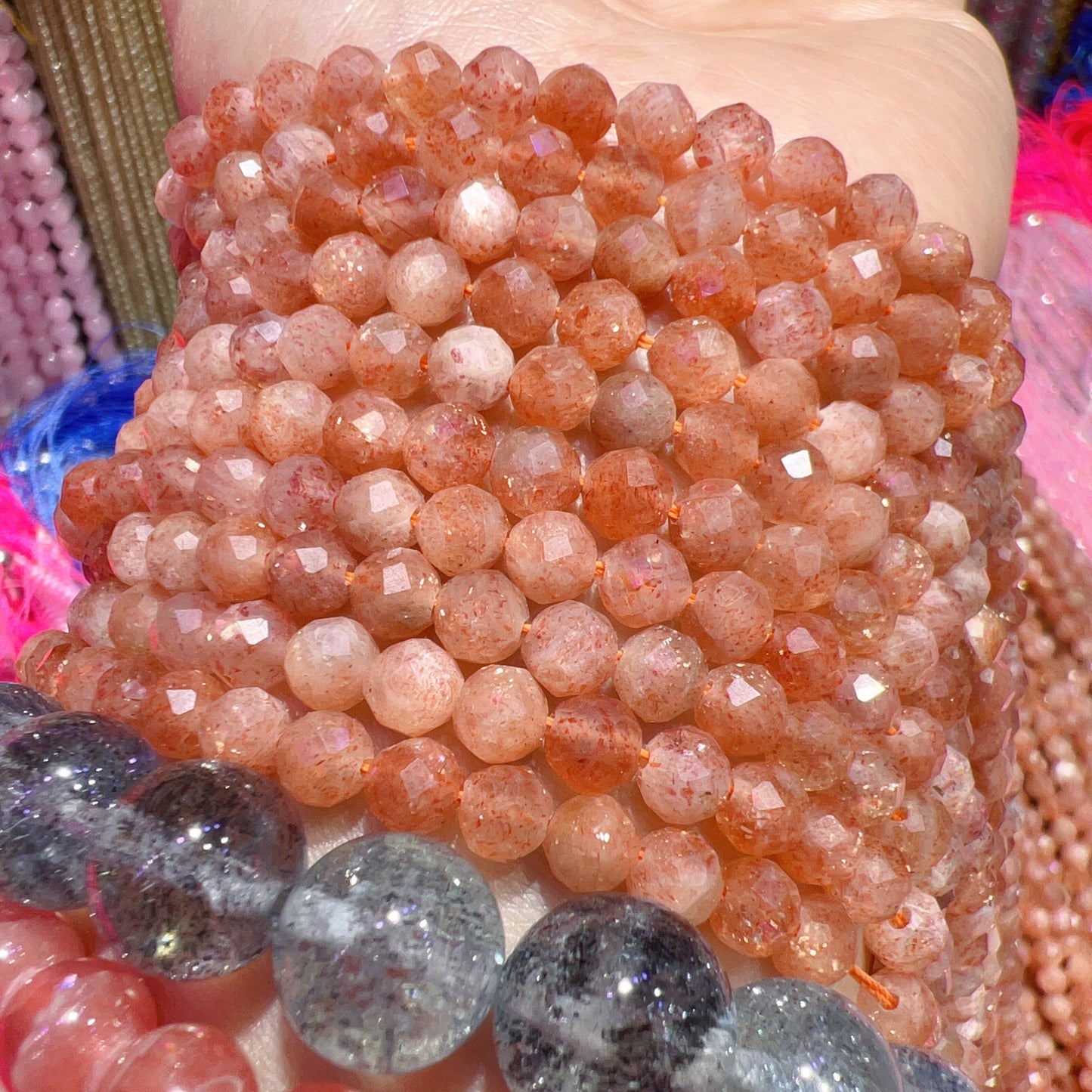 5Mm Faceted Golden Sunstone Bead Strands Natural Crystal For Diy Jewelry Project