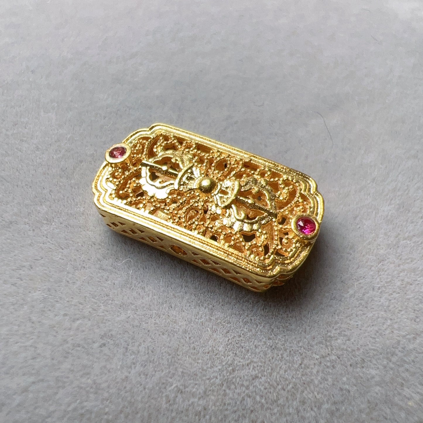 18K Yellow Gold Flat Bead Charms With Cubic Zirconia Stone For Diy Jewelry Projects