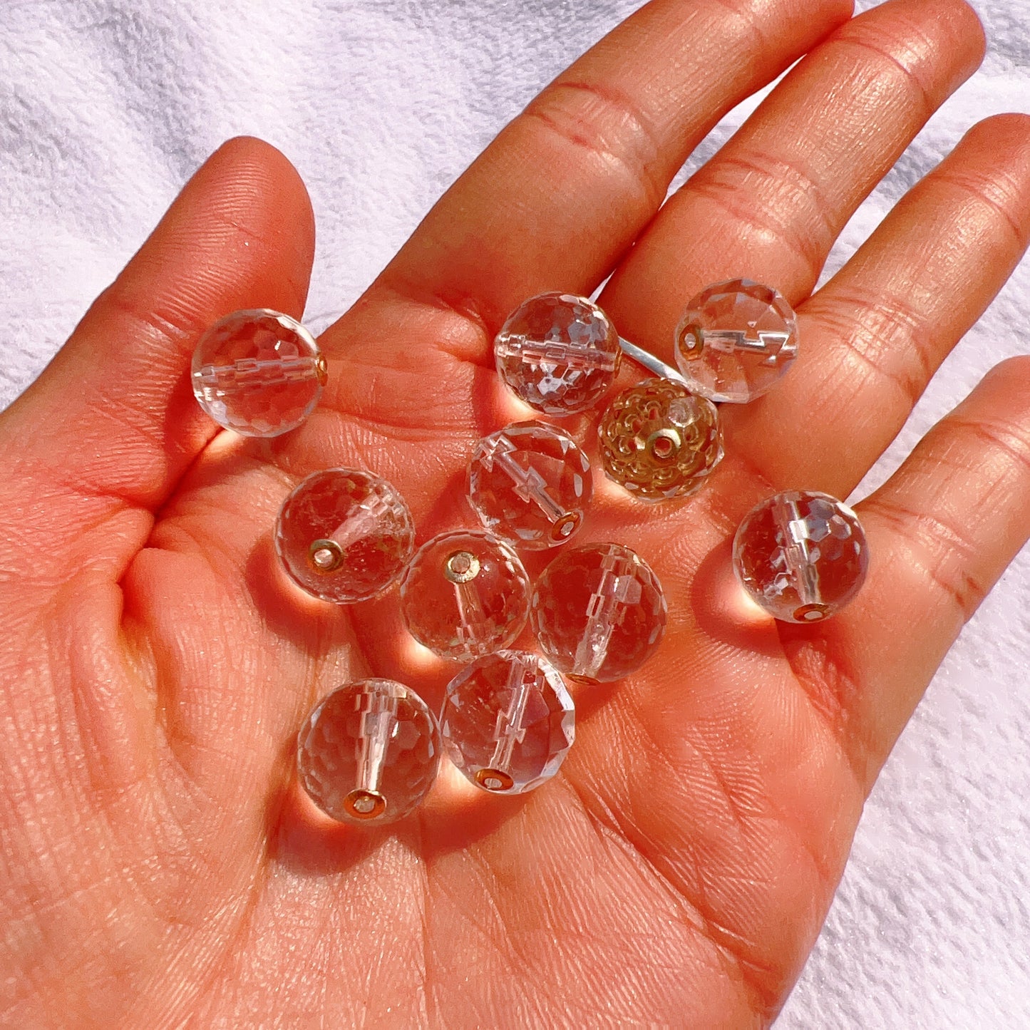 12Mm Natural Faceted Clear Quartz Bead Charms With 18K Yellow Gold Spacers For Diy Jewelry Project
