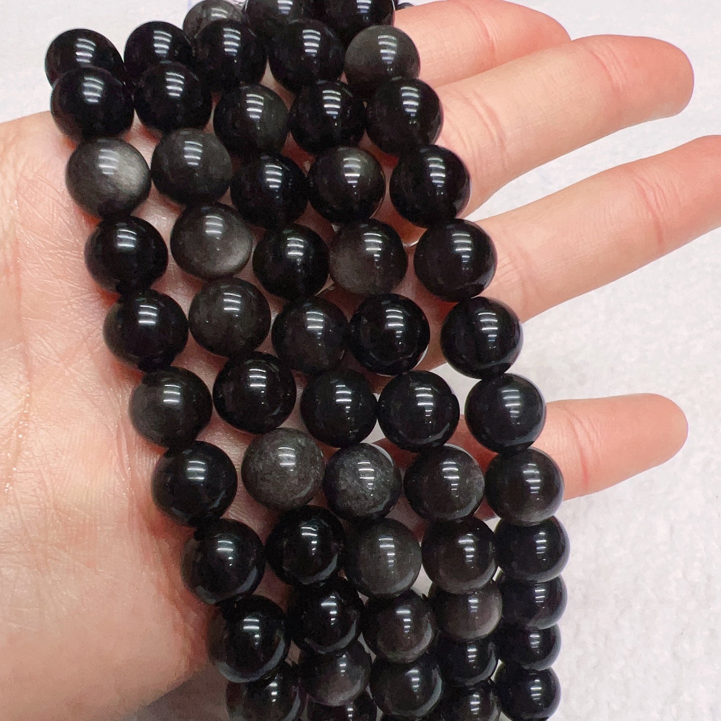 8Mm – 10Mm Natural Silver Sheen Obsidian Round Bead Strands Diy Jewelry Project