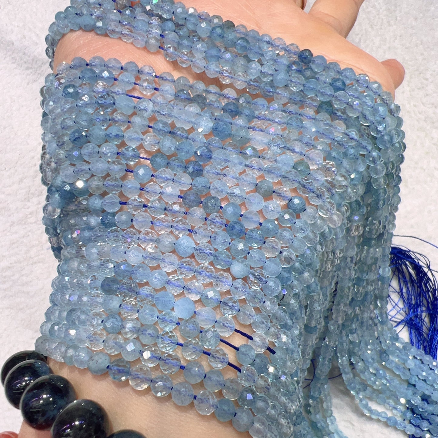 4Mm Natural High-Quality Faceted Aquamarine Bead Strands For Diy Jewelry Projects