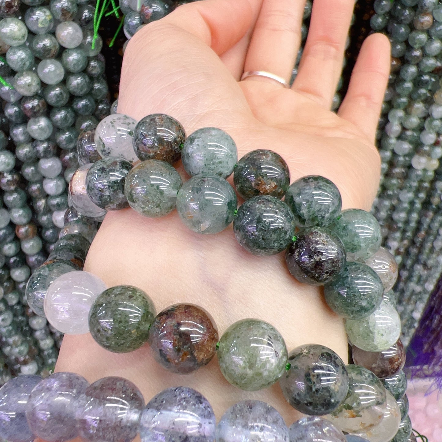 10Mm Natural Assorted Phantom Quartz Round Bead Strands For Diy Jewelry Project