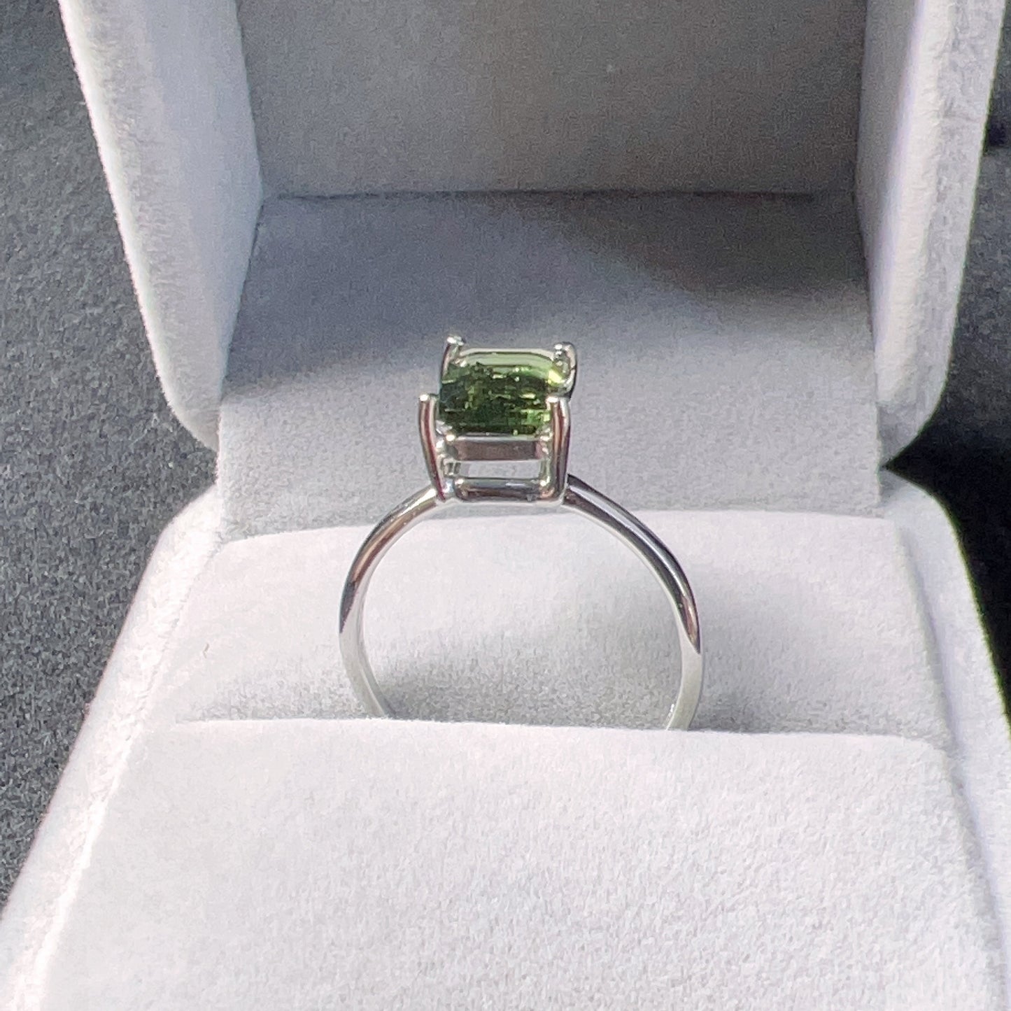 Top Grade Baguette Cut Moldavite Ring | Natural Czech Green Gemstone | Rare High-Frequency Heart Chakra Healing Stone
