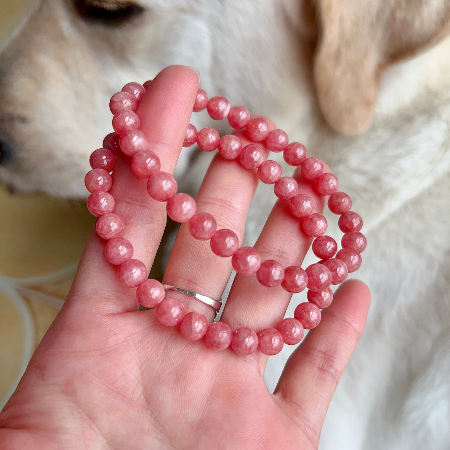 Natural Rhodochrosite Healing Crystal Bracelet | 7.3Mm Heart Chakra Reiki Jewelry For Relationship And Marriage Improvement
