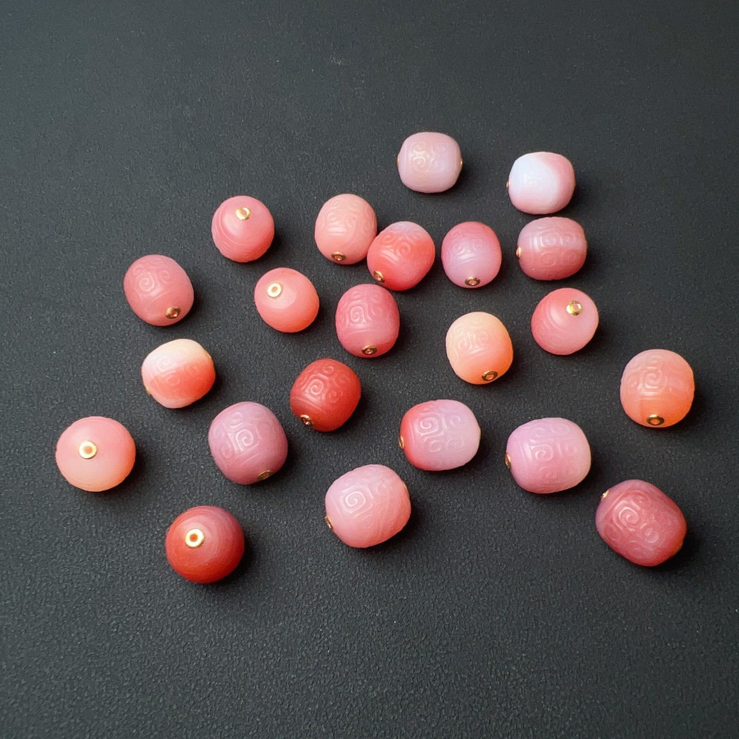 Natural High-Quality Yanyuan Agate With 18K Yellow Gold Huiwen Symbol Barrel Beads Charms Diy Jewelry Project