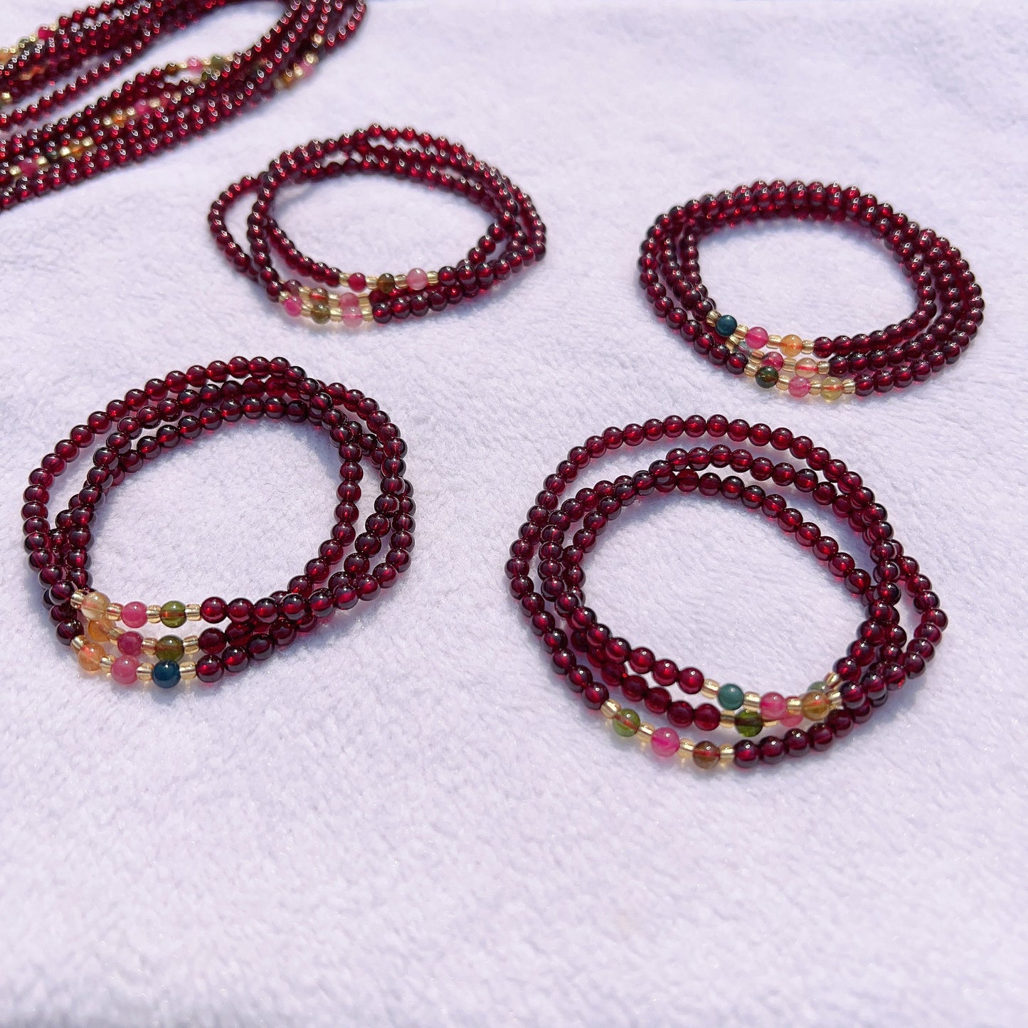 High-Quality Natural Red Garnet Rainbow Tourmaline 3-Wraps Bracelets Customized Jewelry Wholesale
