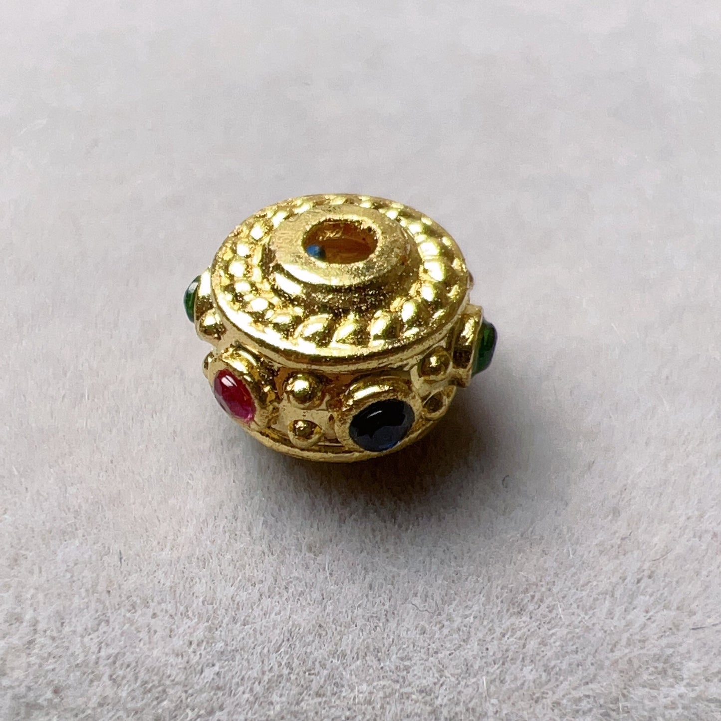 18K Yellow Gold Wheel Bead Charms With Colorful Cubic Zirconia Stones Settings For Diy Jewelry Projects