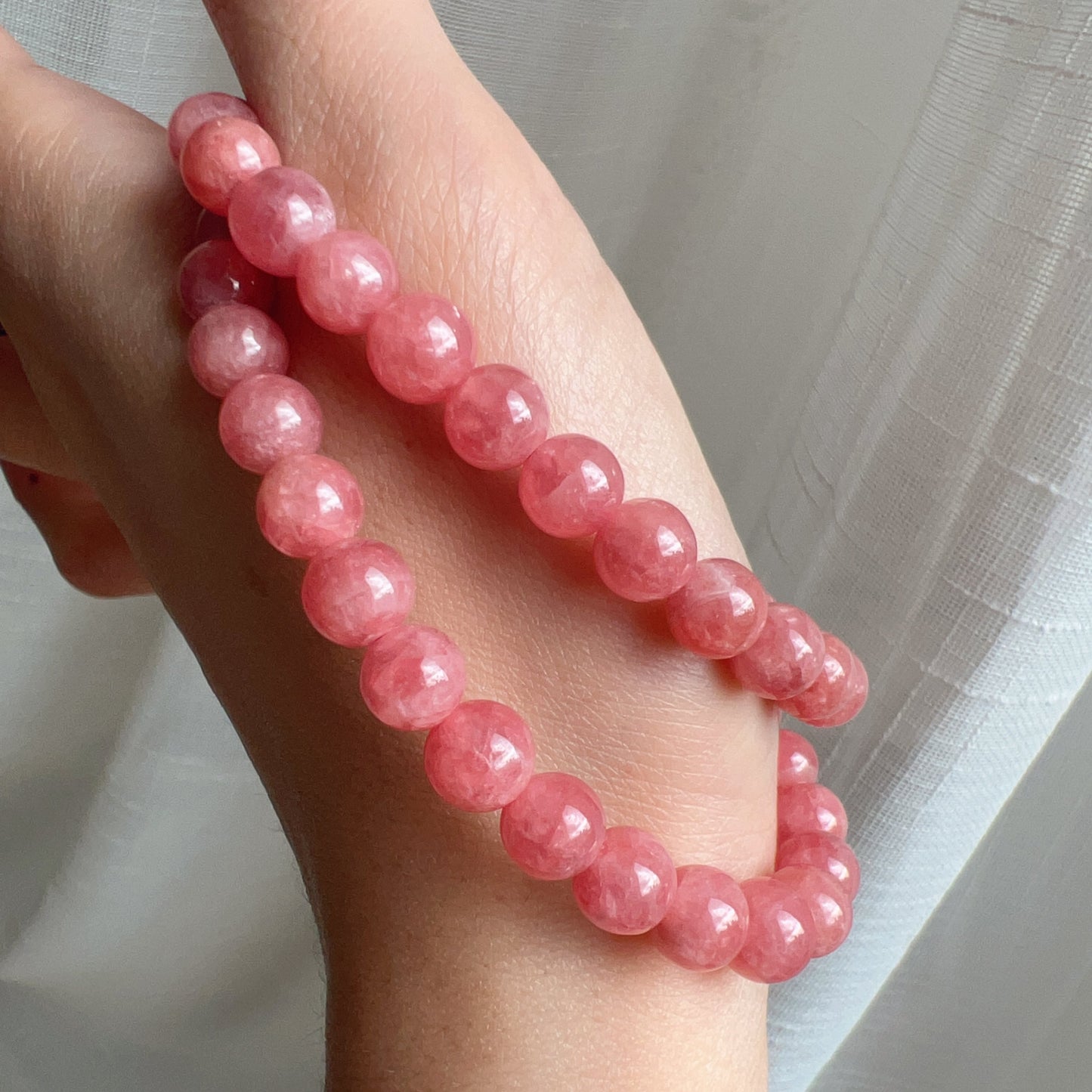 Natural Rhodochrosite Healing Crystal Bracelet | 7.3Mm Heart Chakra Reiki Jewelry For Relationship And Marriage Improvement