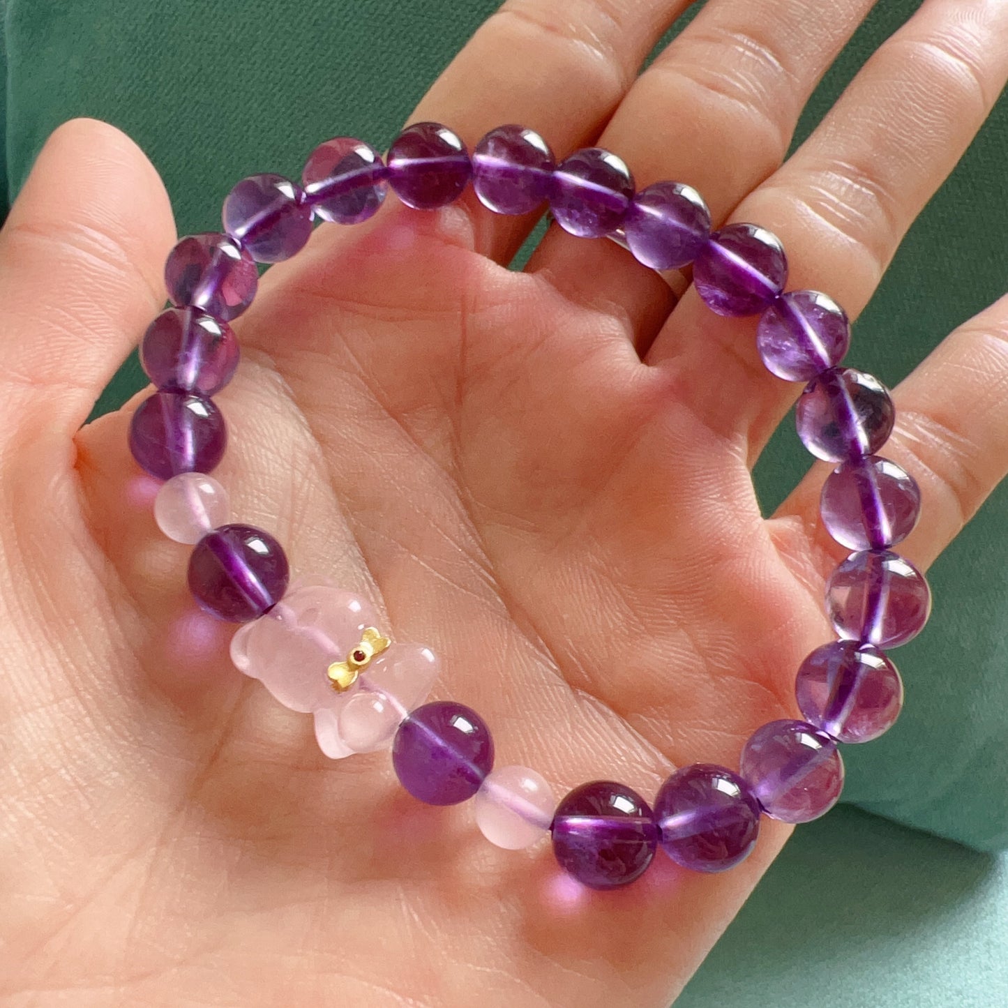 Natural Amethyst Healing Bracelet With Gummy Bear Charm | Custom Crown Chakra Jewelry For Energy Healing And Wellness
