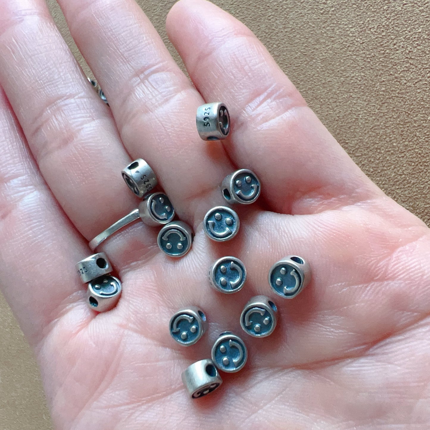 10 Pcs 925 Sterling Silver Double-Sided Smiling Face Beads Handmade Diy Jewelry Making Supply