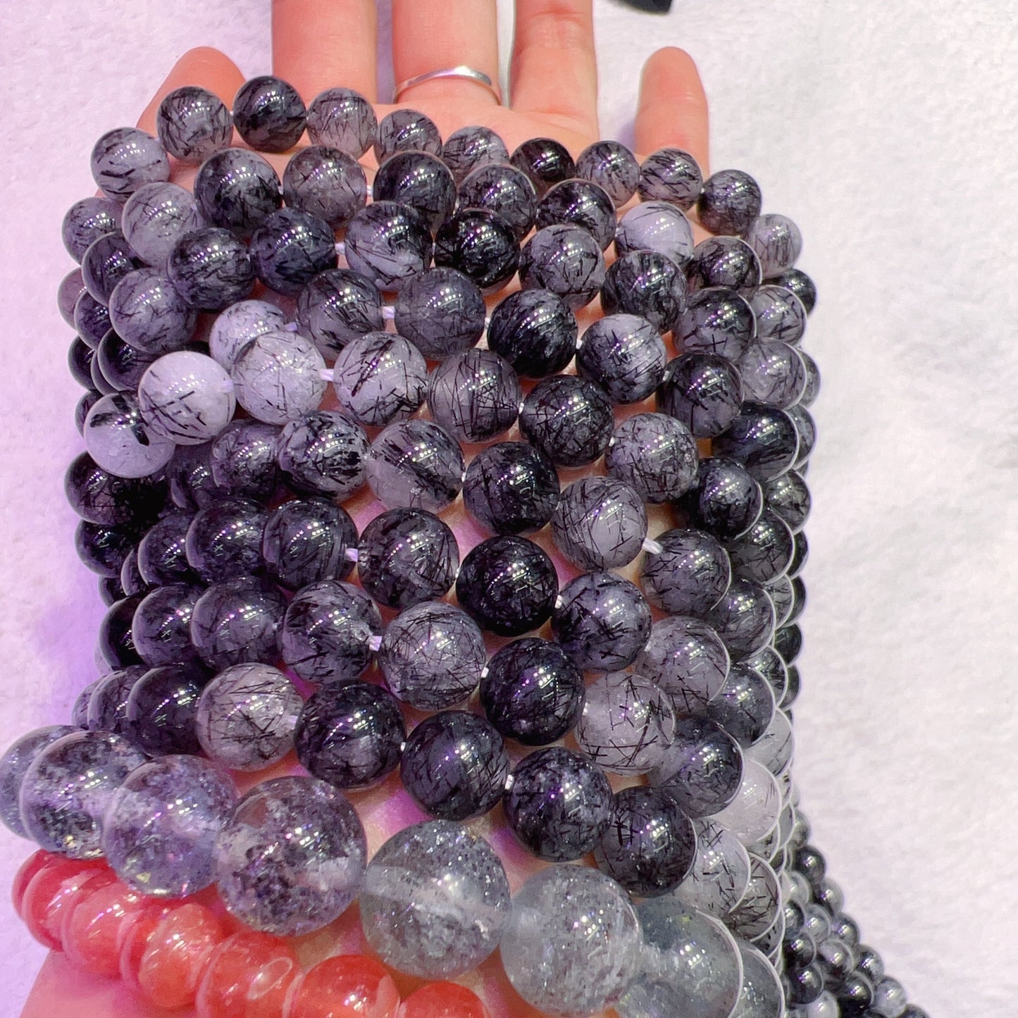 8Mm Natural Black Tourmalated Quartz Bead Strands Natural Crystal For Diy Jewelry Project