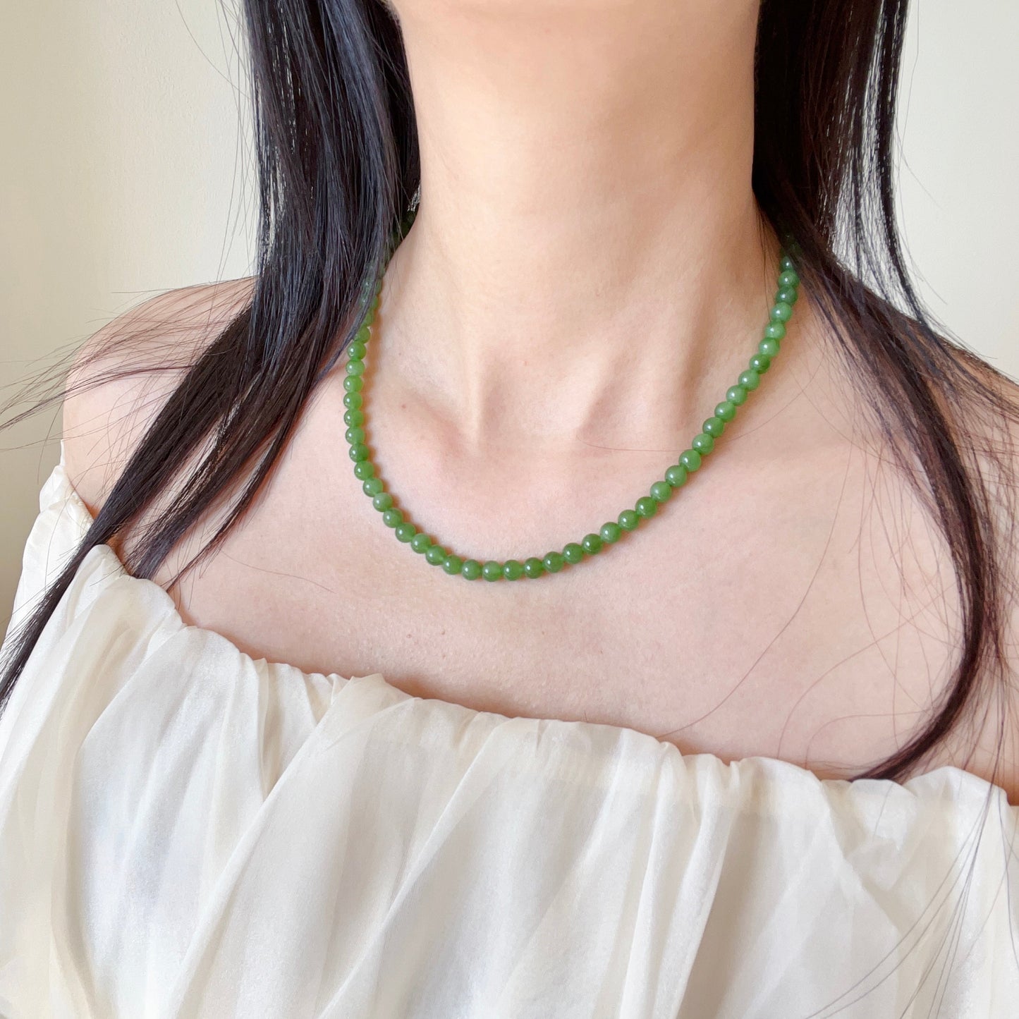 Premium Green Nephrite Jade Beaded Necklace With 925 Sterling Silver Clasp | Natural Heart Chakra Healing Stone Jewelry