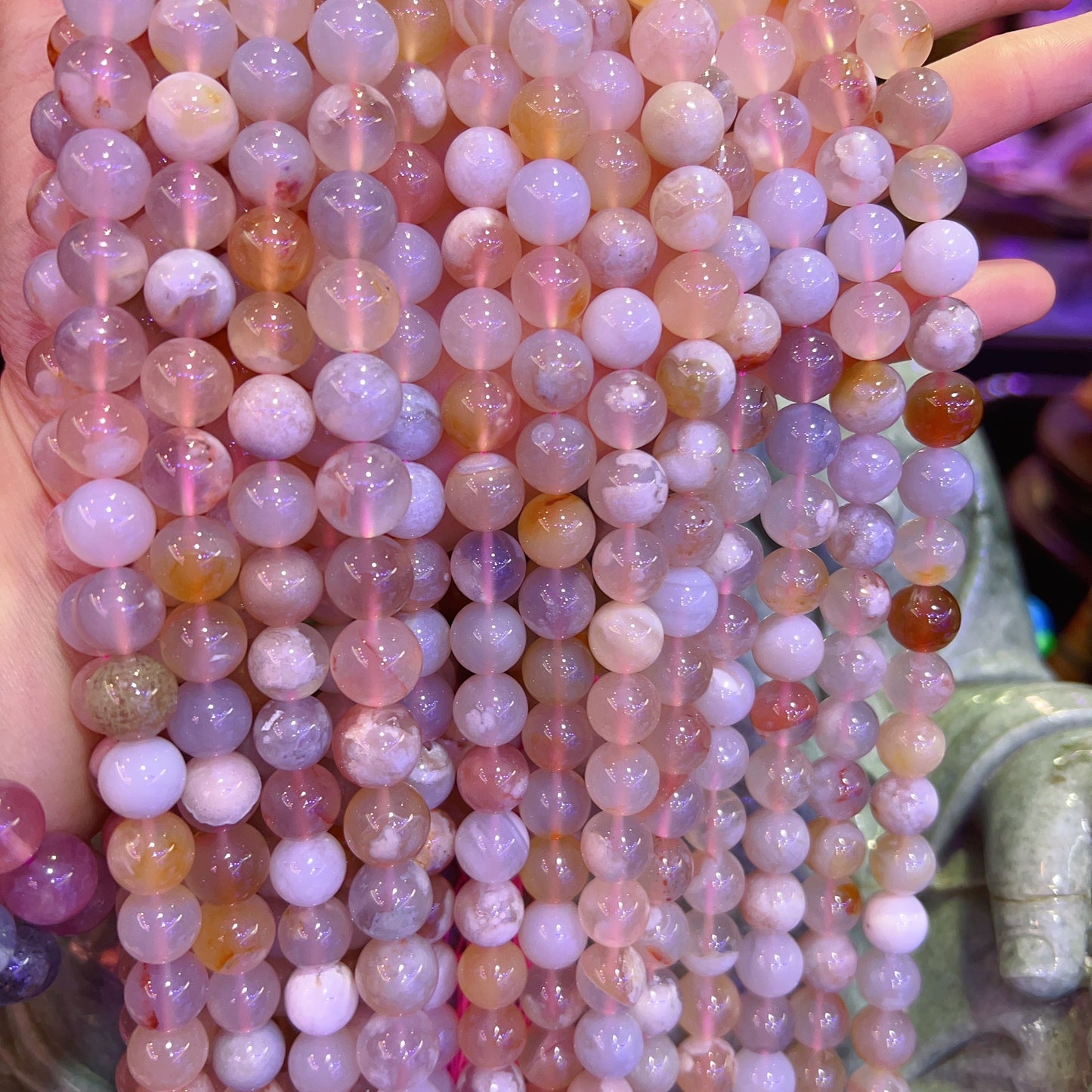 6-10Mm Natural Cherry Blossom Agate Sakura Agate Round Bead Strands Diy Jewelry Findings