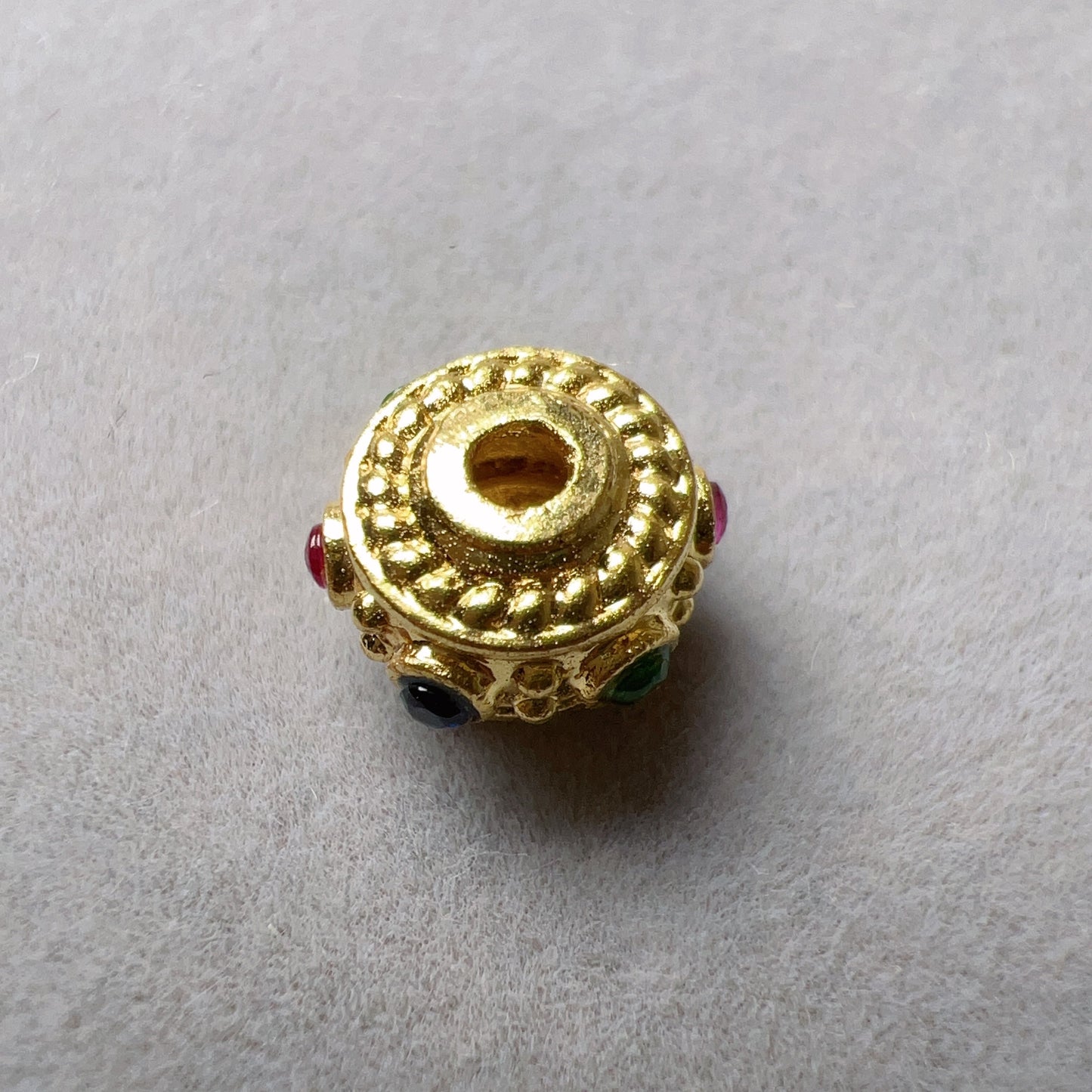 18K Yellow Gold Wheel Bead Charms With Colorful Cubic Zirconia Stones Settings For Diy Jewelry Projects