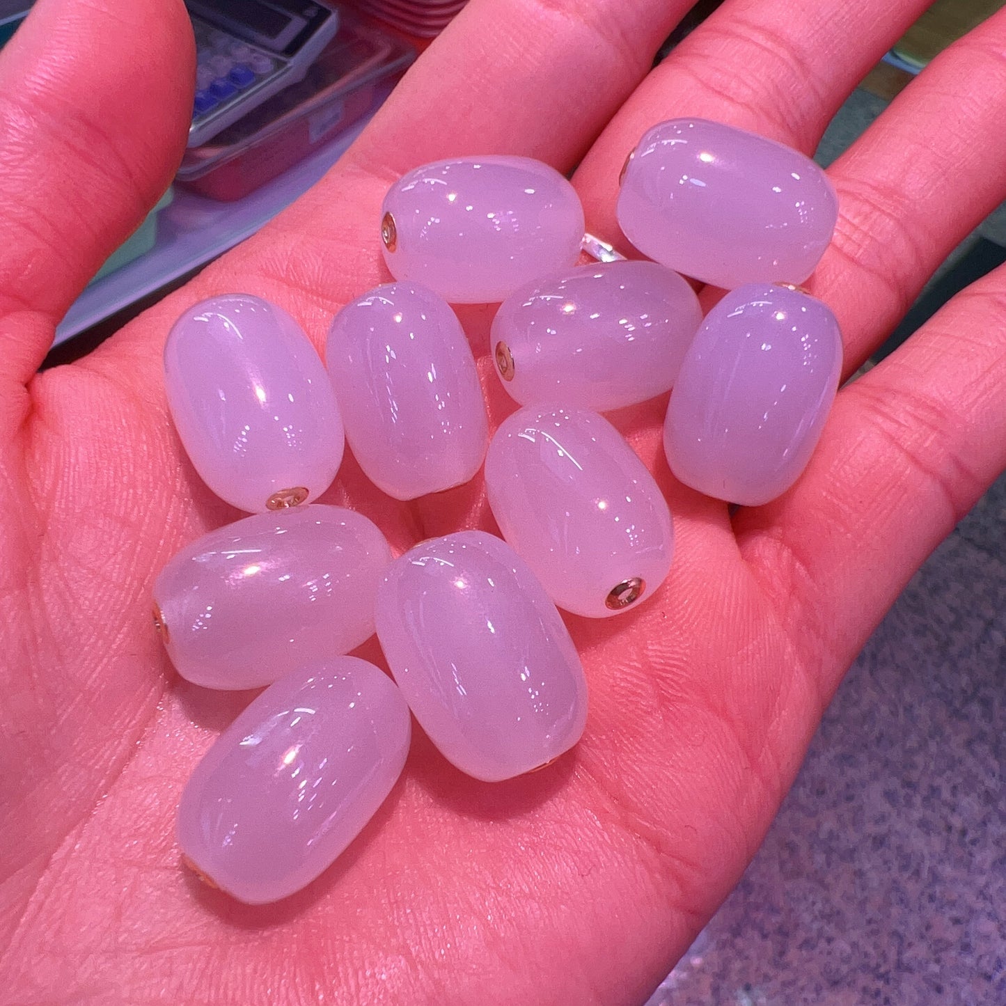 Natural White Chalcedony Barrel Beads Charms With 18K Yellow Gold Spacers Diy Jewelry Project