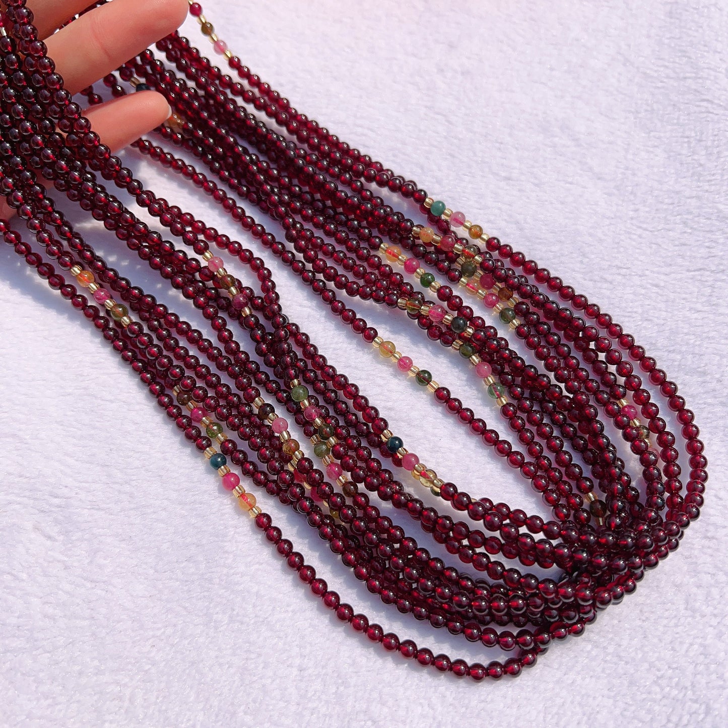 High-Quality Natural Red Garnet Rainbow Tourmaline 3-Wraps Bracelets Customized Jewelry Wholesale