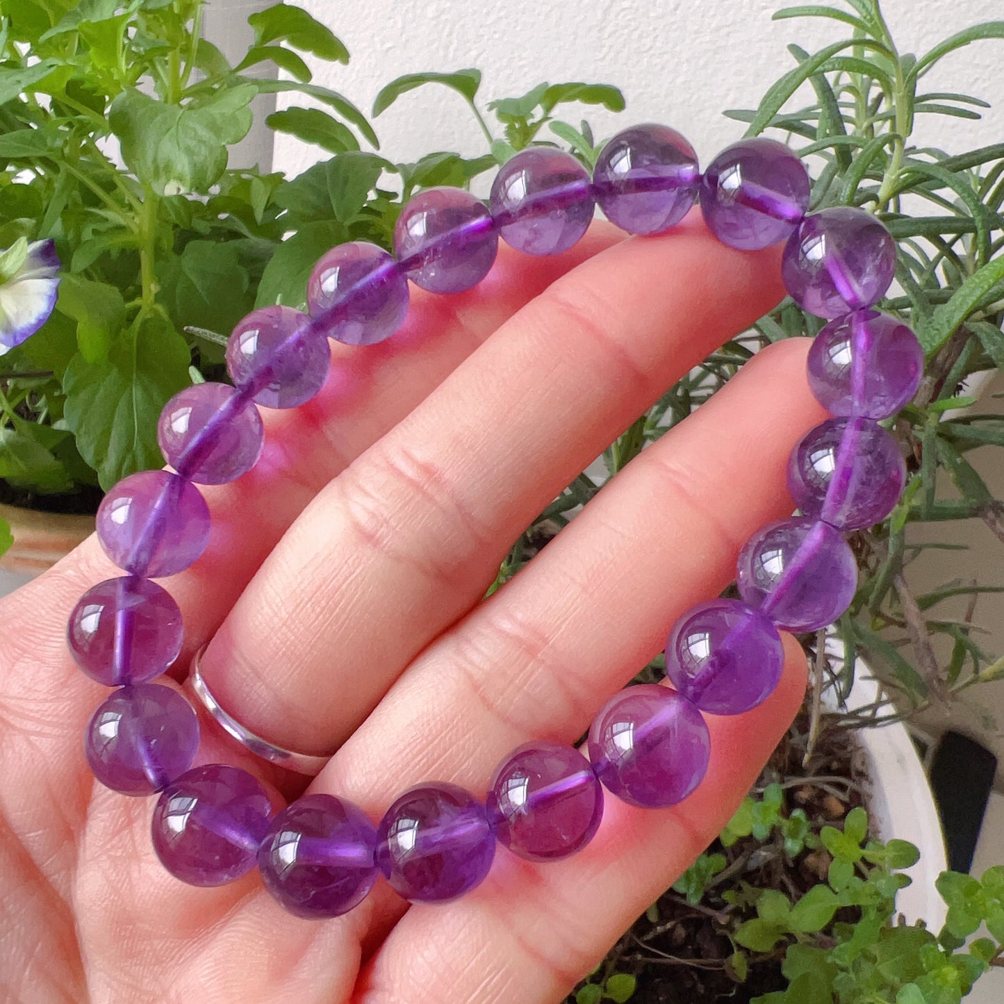 10Mm Natural Amethyst Healing Crystal Bracelet | Crown Third Eye Chakra Reiki Healing | Uplift Brainwork