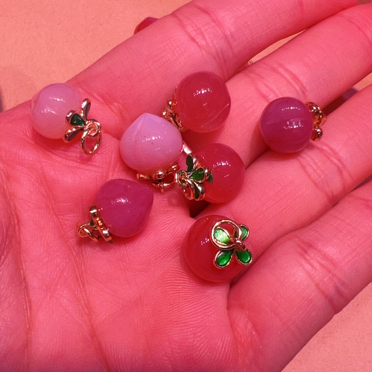 Natural Yanyuan Agate Peaches Pendants With 18K Yellow Gold Plated For Diy Jewelry Project