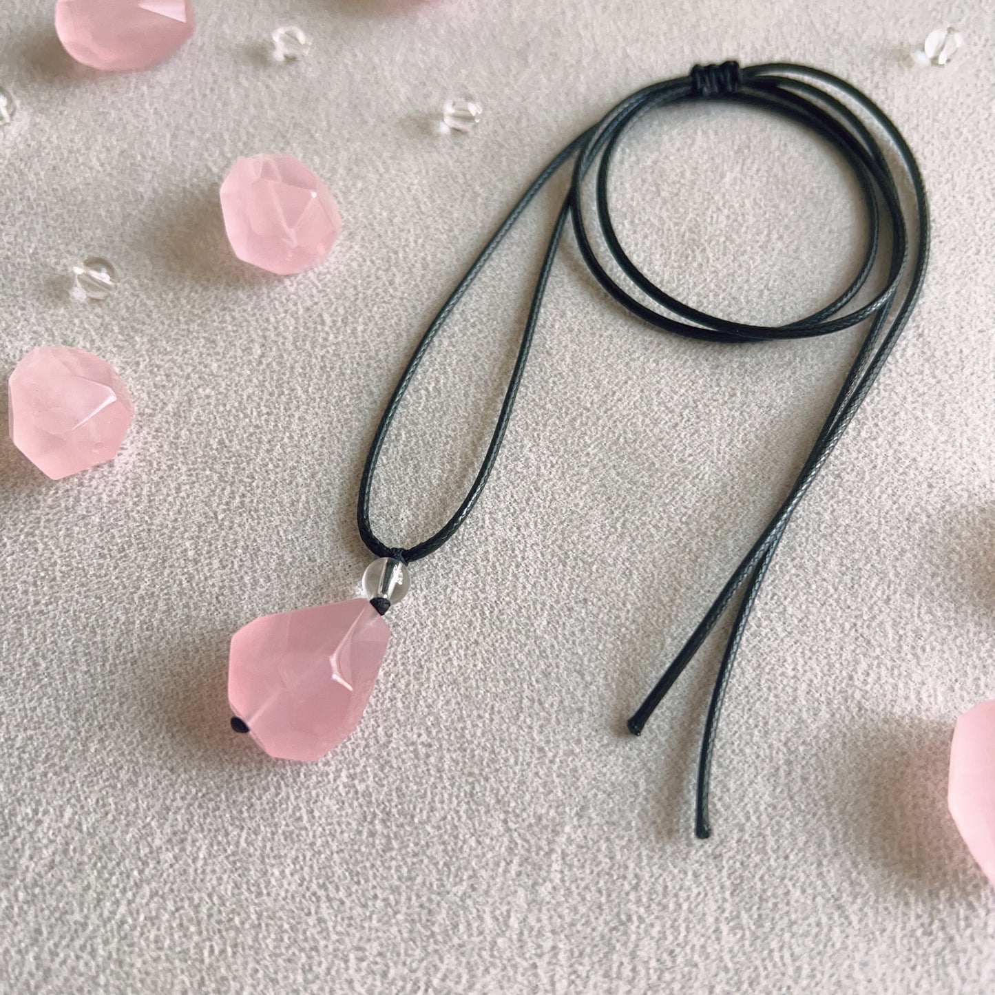 High-Quality Free-Form Faceted Rose Quartz Pendant Necklace | Handmade Heart Chakra Jewelry For Love Life And Relationship Enhancement