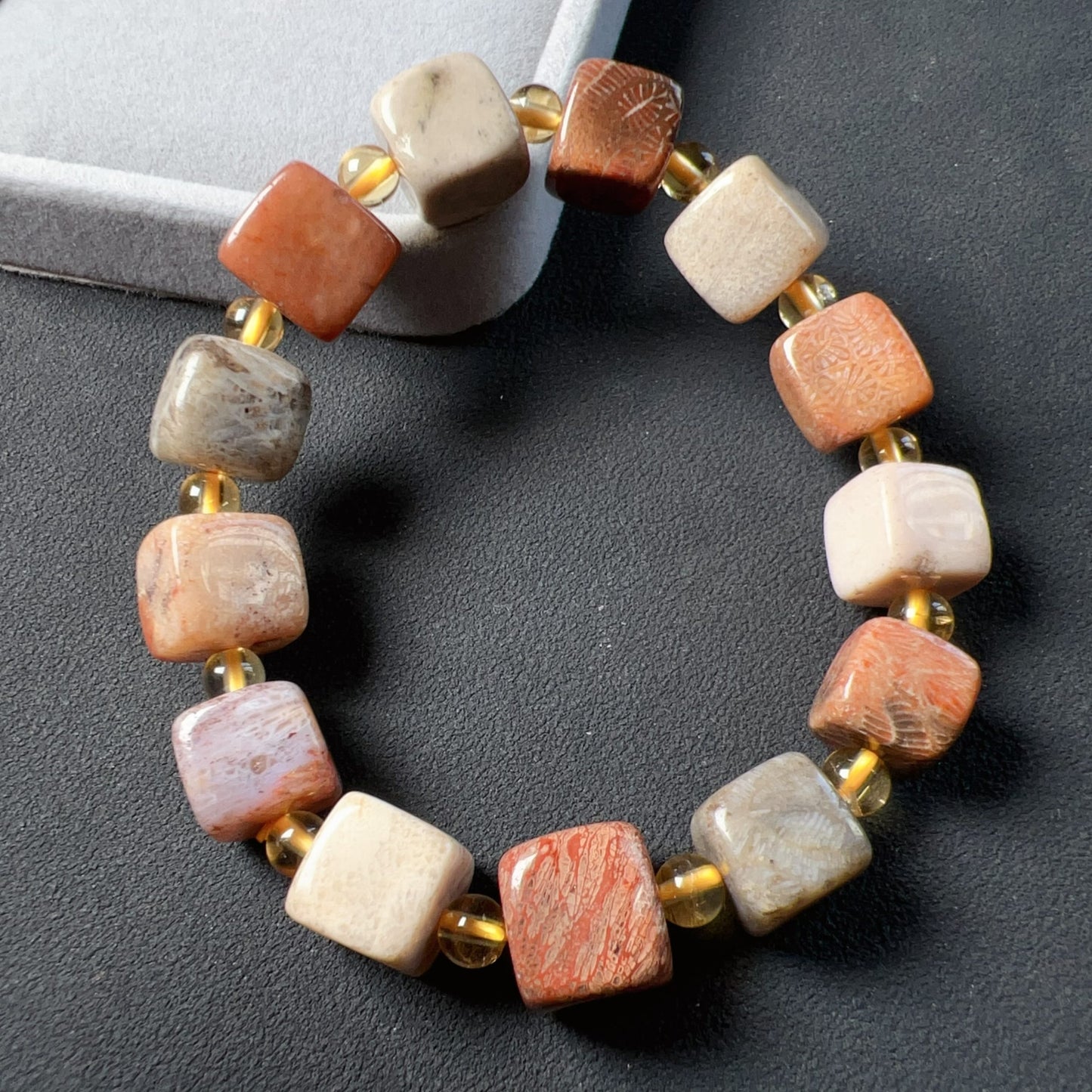 Custom-Made Fossilized Coral & Citrine Bracelet | Natural Healing Jewelry For Emotional Balance And Wealth Attraction