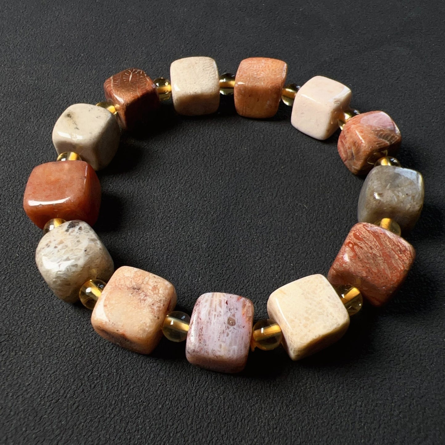 Custom-Made Fossilized Coral & Citrine Bracelet | Natural Healing Jewelry For Emotional Balance And Wealth Attraction