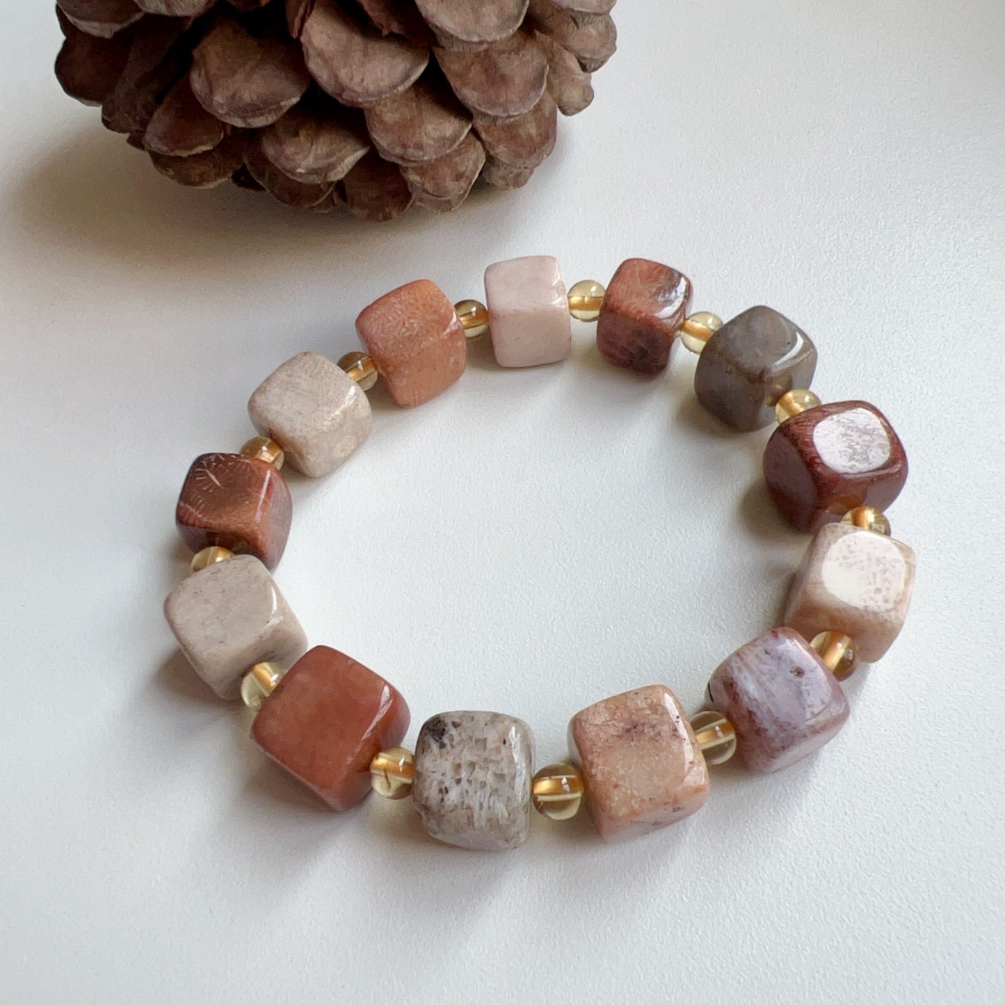 Custom-Made Fossilized Coral & Citrine Bracelet | Natural Healing Jewelry For Emotional Balance And Wealth Attraction