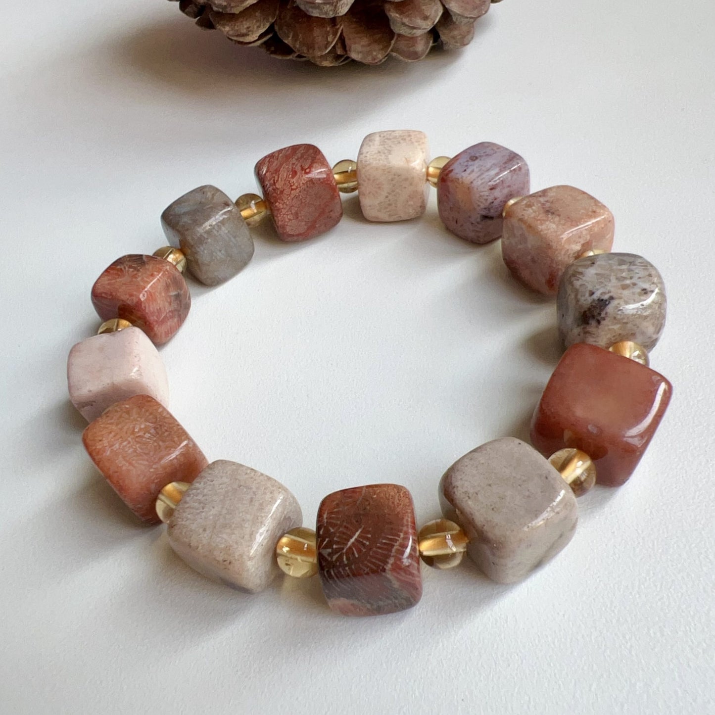 Custom-Made Fossilized Coral & Citrine Bracelet | Natural Healing Jewelry For Emotional Balance And Wealth Attraction