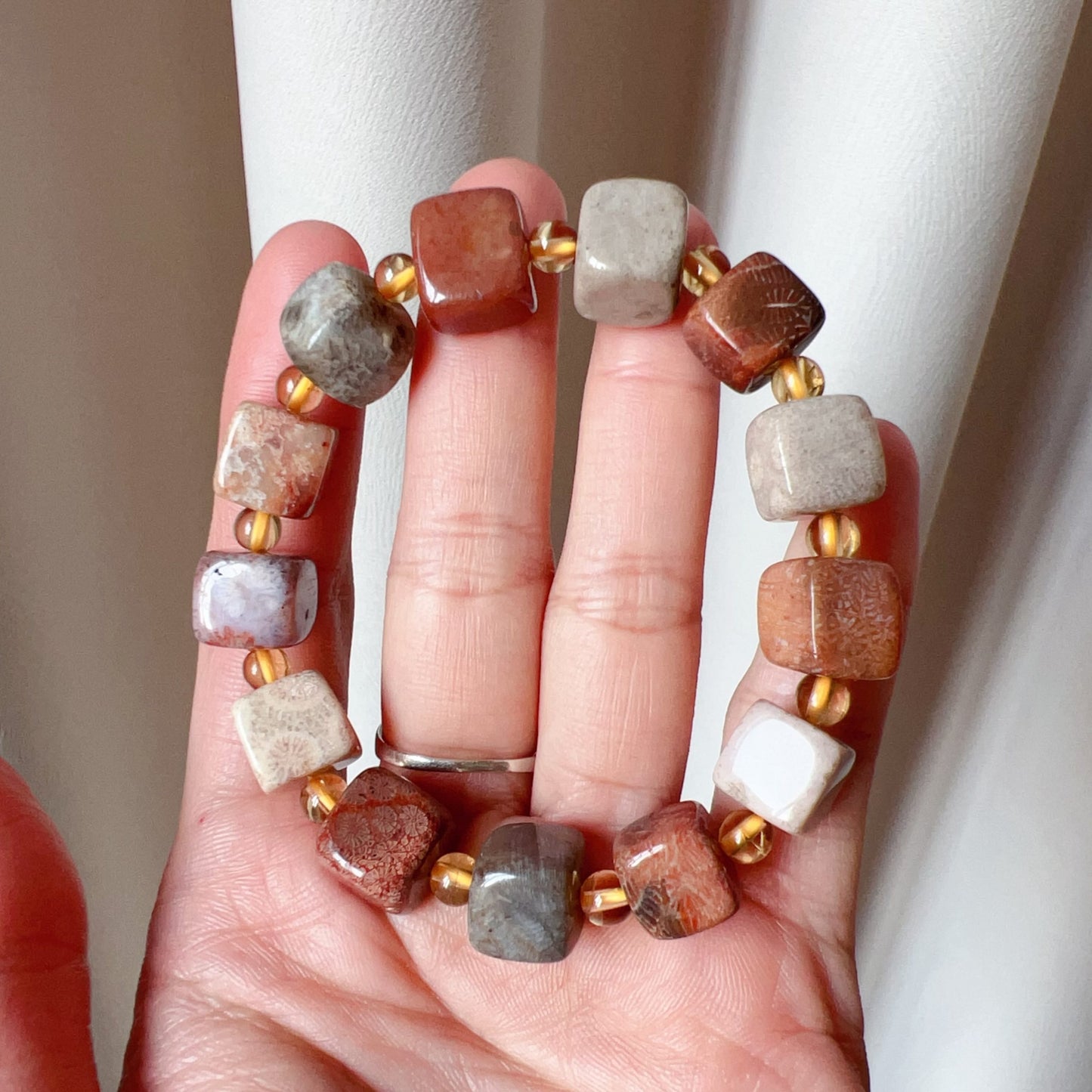 Custom-Made Fossilized Coral & Citrine Bracelet | Natural Healing Jewelry For Emotional Balance And Wealth Attraction