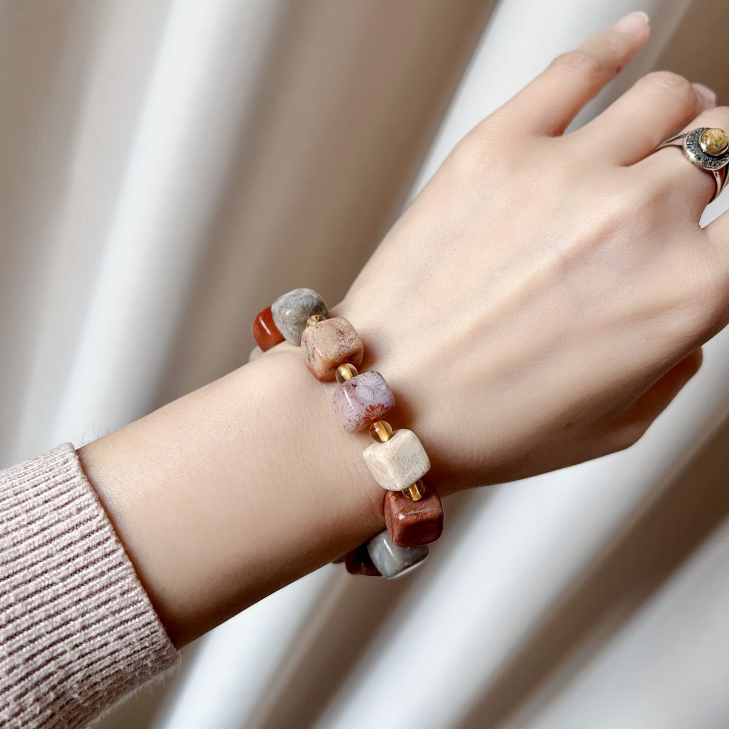 Custom-Made Fossilized Coral & Citrine Bracelet | Natural Healing Jewelry For Emotional Balance And Wealth Attraction