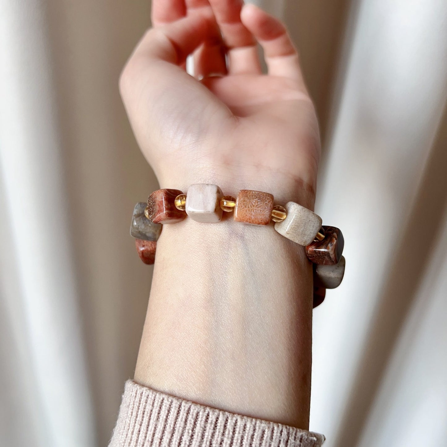 Custom-Made Fossilized Coral & Citrine Bracelet | Natural Healing Jewelry For Emotional Balance And Wealth Attraction