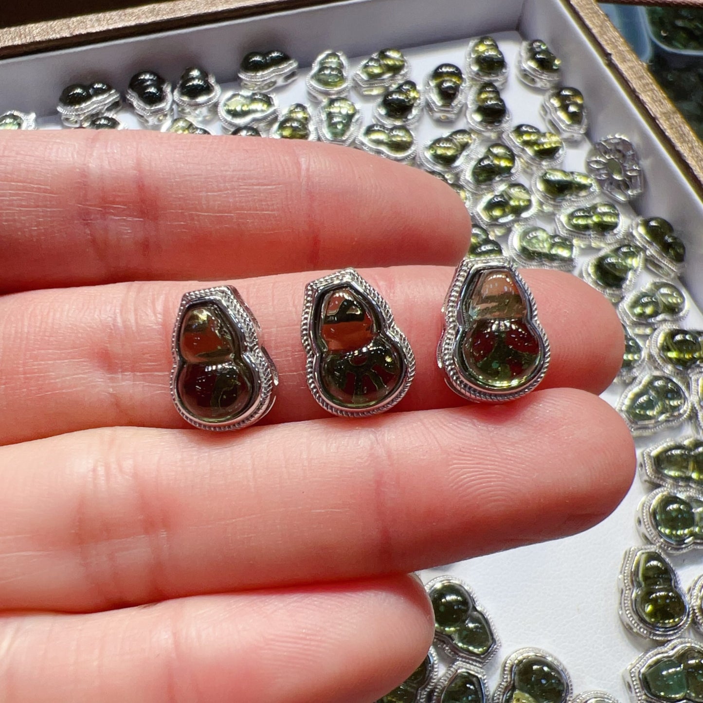 925 Sterling Silver Charm With Premium Moldavite Gourd | Pandora Box Diy Jewelry Project