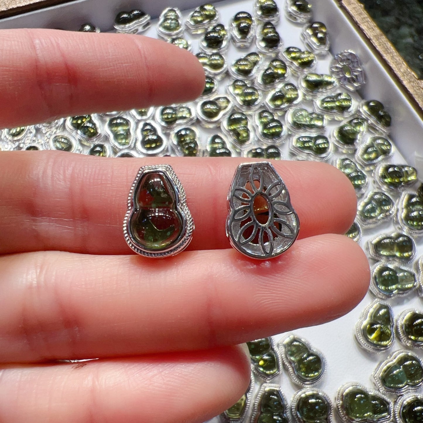 925 Sterling Silver Charm With Premium Moldavite Gourd | Pandora Box Diy Jewelry Project