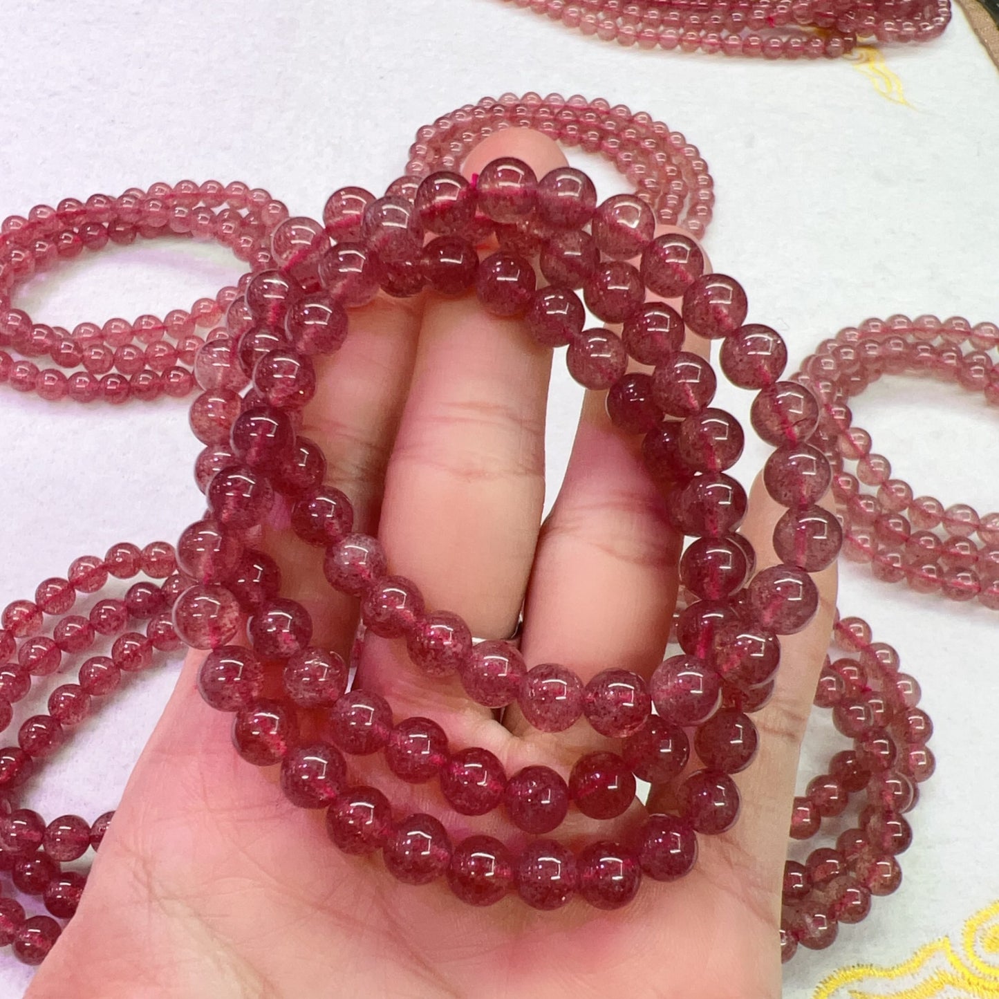 3-Wrap Natural Premium Strawberry Quartz Bracelet For Retailer, Diy Jewelry Projects