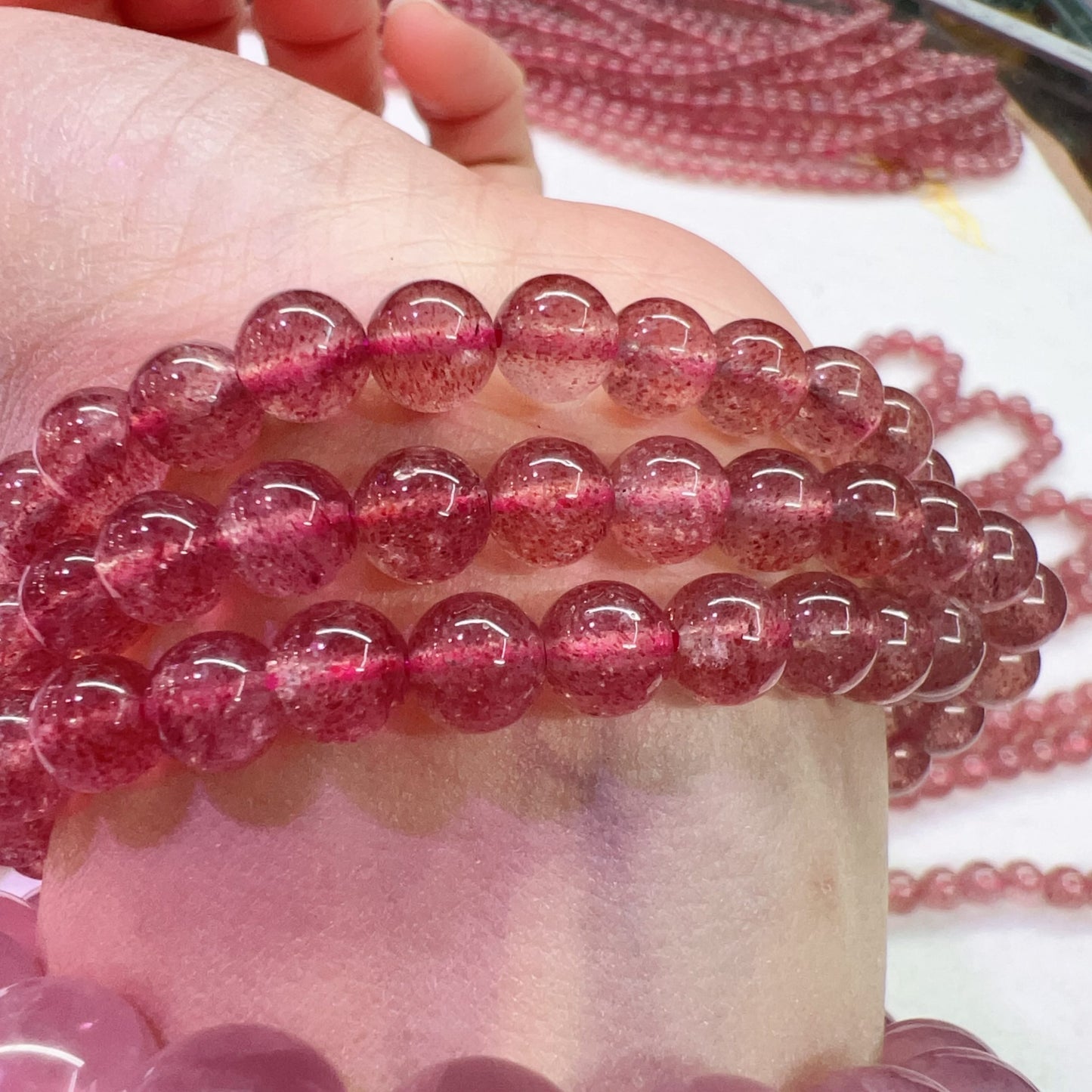 3-Wrap Natural Premium Strawberry Quartz Bracelet For Retailer, Diy Jewelry Projects
