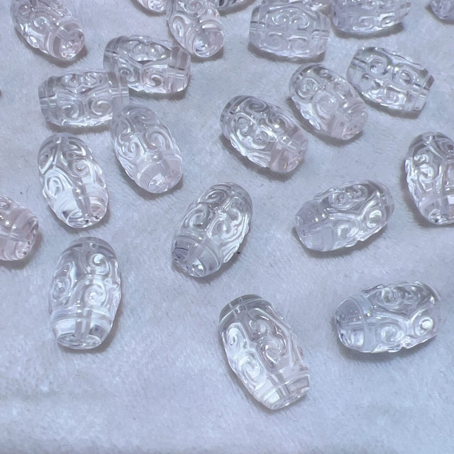 Natural Clear Quartz Huiwen Symbol Drum Beads | Premium Diy Jewelry Making Supplies For Necklaces, Bracelets Crafting