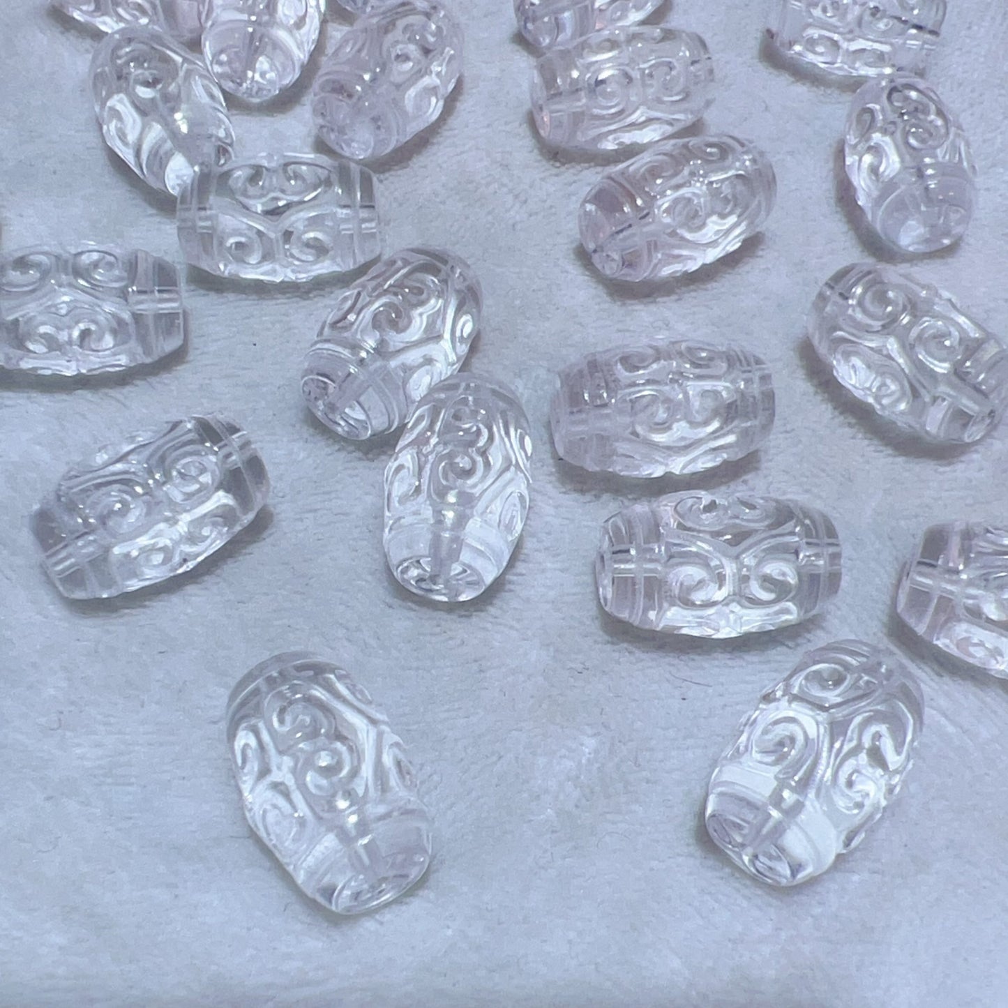 Natural Clear Quartz Huiwen Symbol Drum Beads | Premium Diy Jewelry Making Supplies For Necklaces, Bracelets Crafting