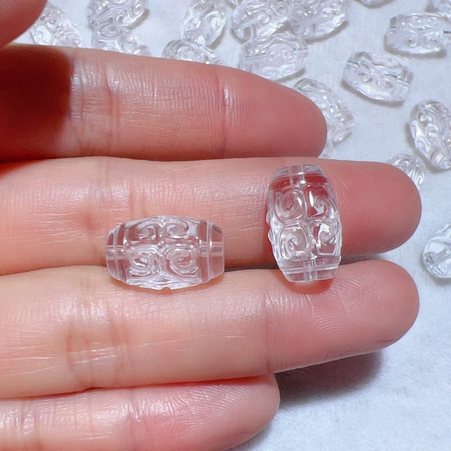 Natural Clear Quartz Huiwen Symbol Drum Beads | Premium Diy Jewelry Making Supplies For Necklaces, Bracelets Crafting