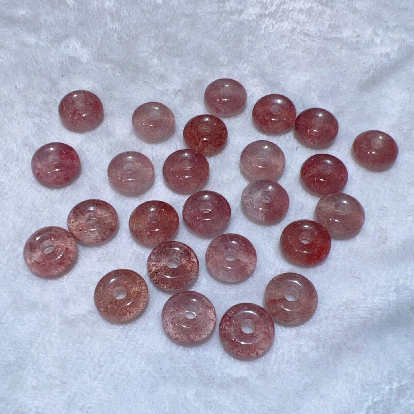 12Mm Premium Strawberry Quartz Donut Shape Charm For Earrings, Bracelets, Necklaces