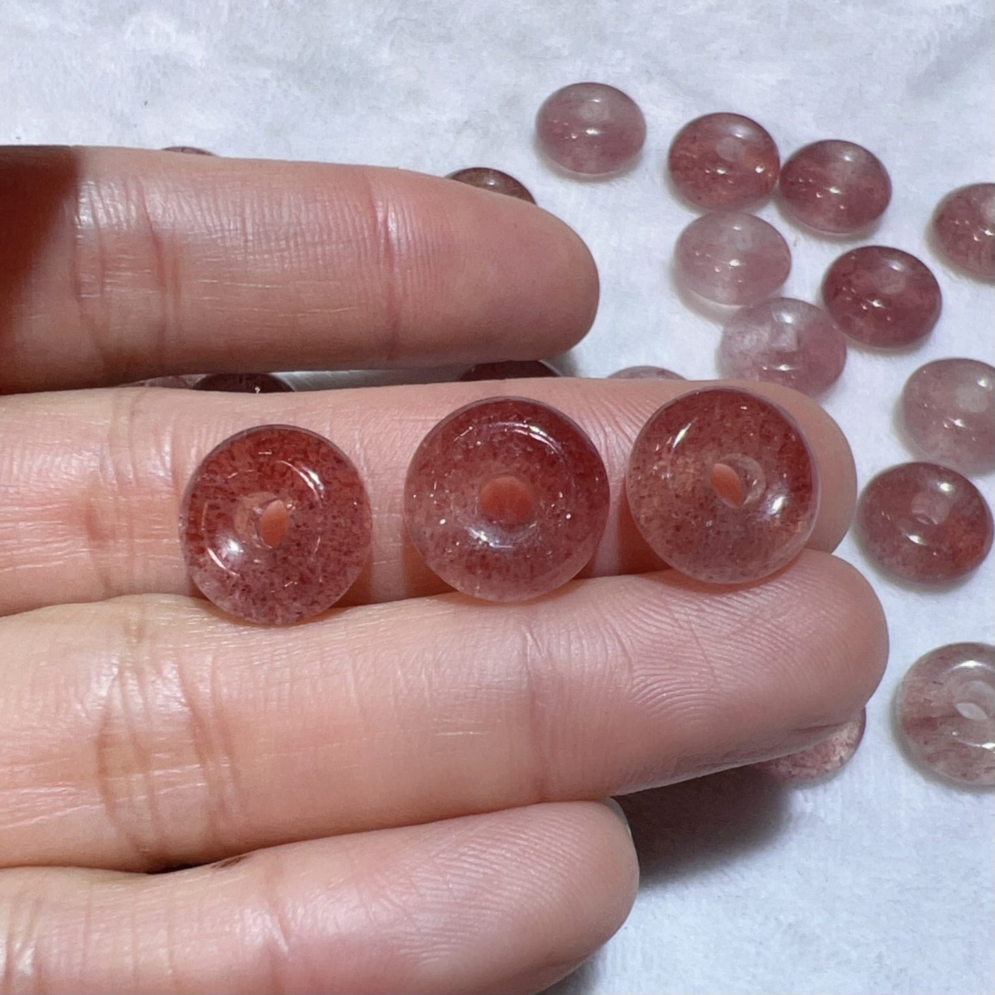 12Mm Premium Strawberry Quartz Donut Shape Charm For Earrings, Bracelets, Necklaces