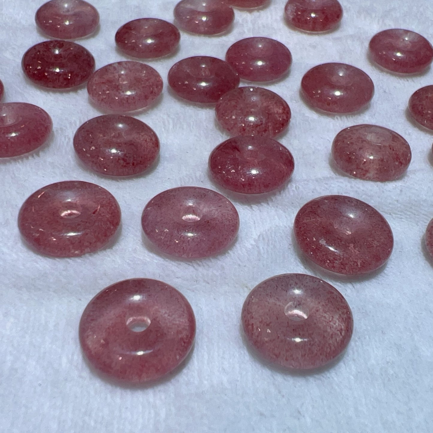 15Mm Premium Strawberry Quartz Donut Shape Charm For Diy Jewelry Projects