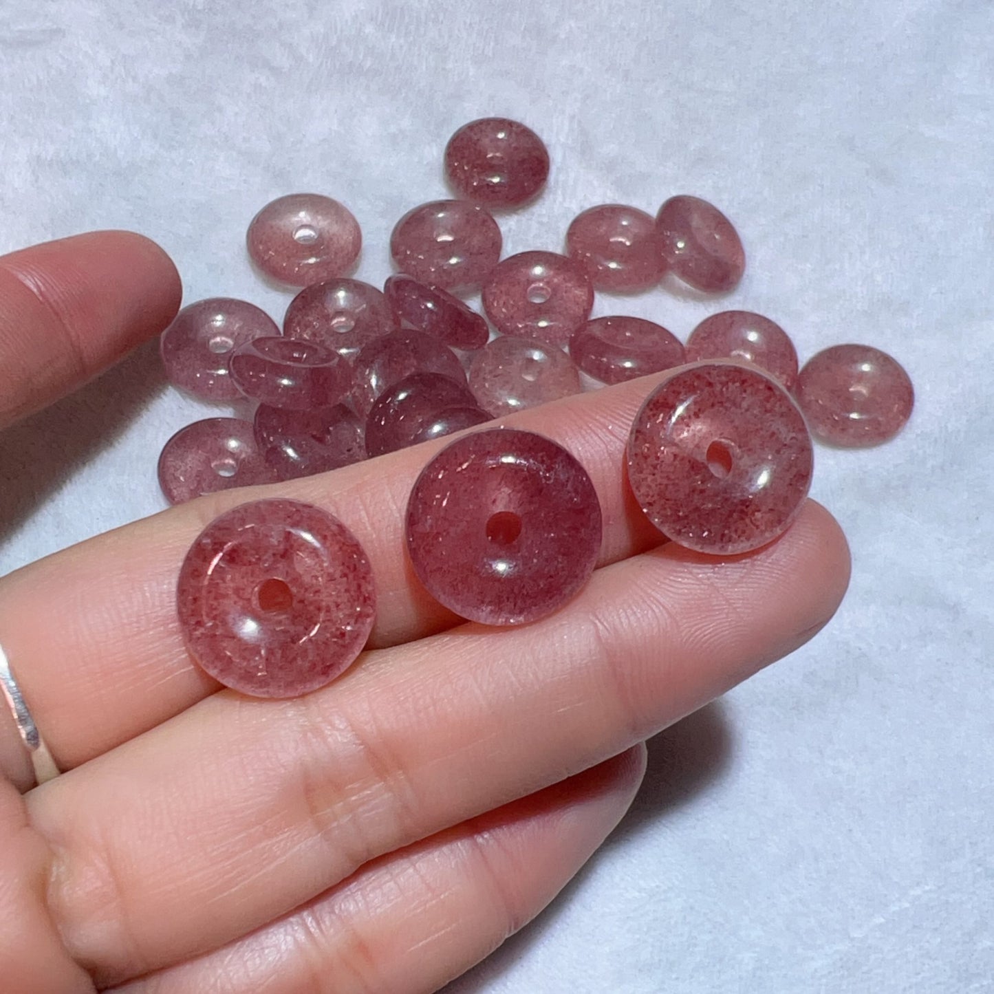 15Mm Premium Strawberry Quartz Donut Shape Charm For Diy Jewelry Projects