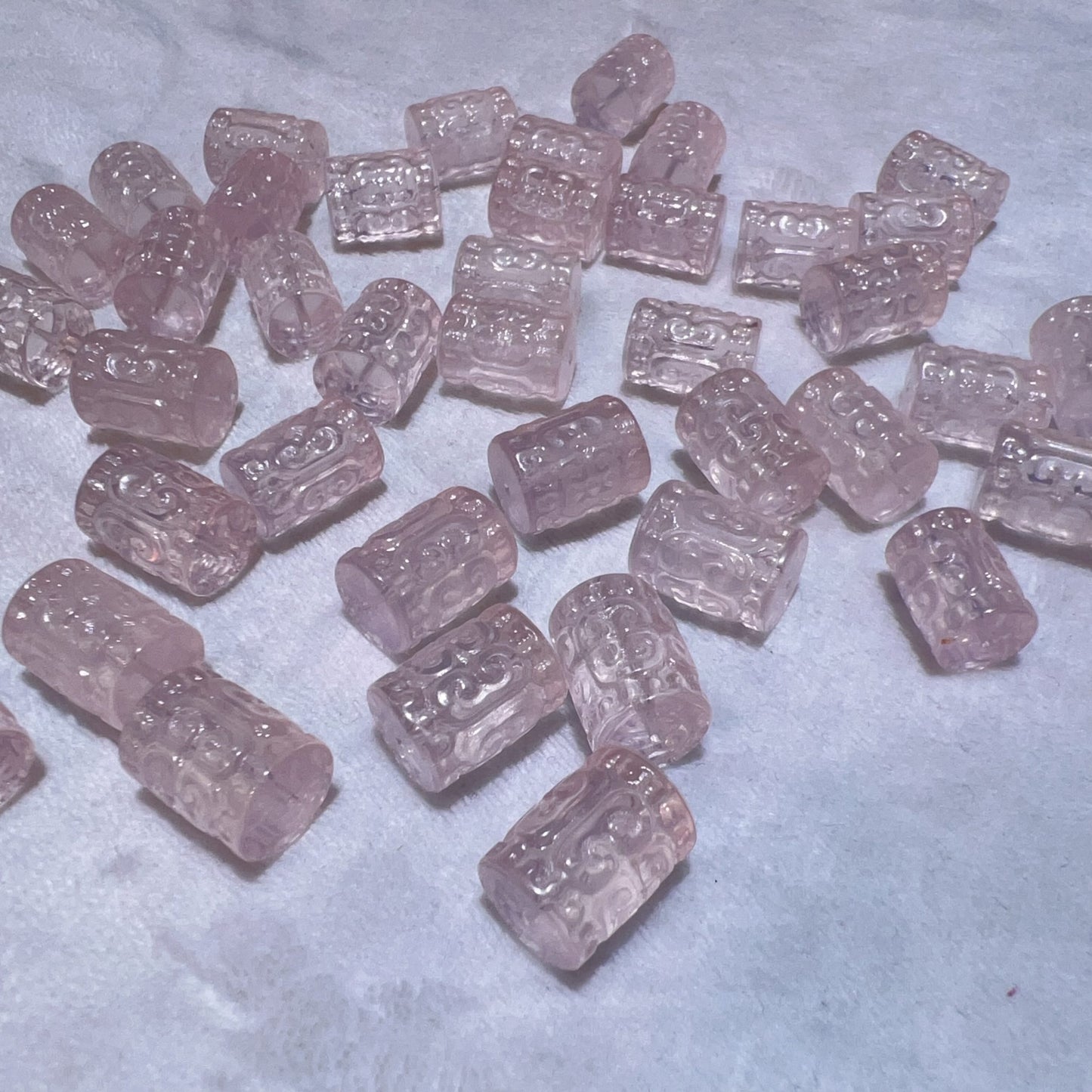 Premium Rose Quartz Huiwen Symbol Barrel Beads | Diy Jewelry Making Supplies For Necklaces, Bracelets Crafting