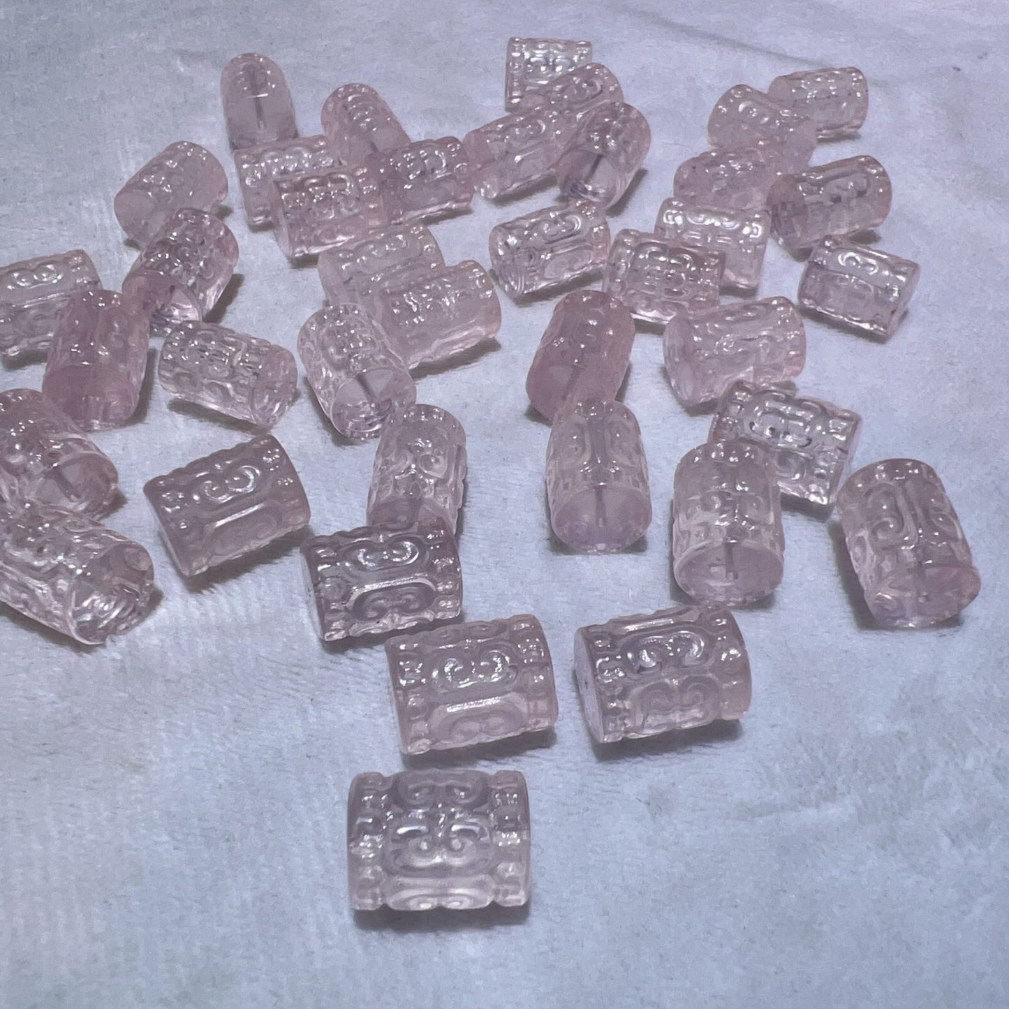 Premium Rose Quartz Huiwen Symbol Barrel Beads | Diy Jewelry Making Supplies For Necklaces, Bracelets Crafting