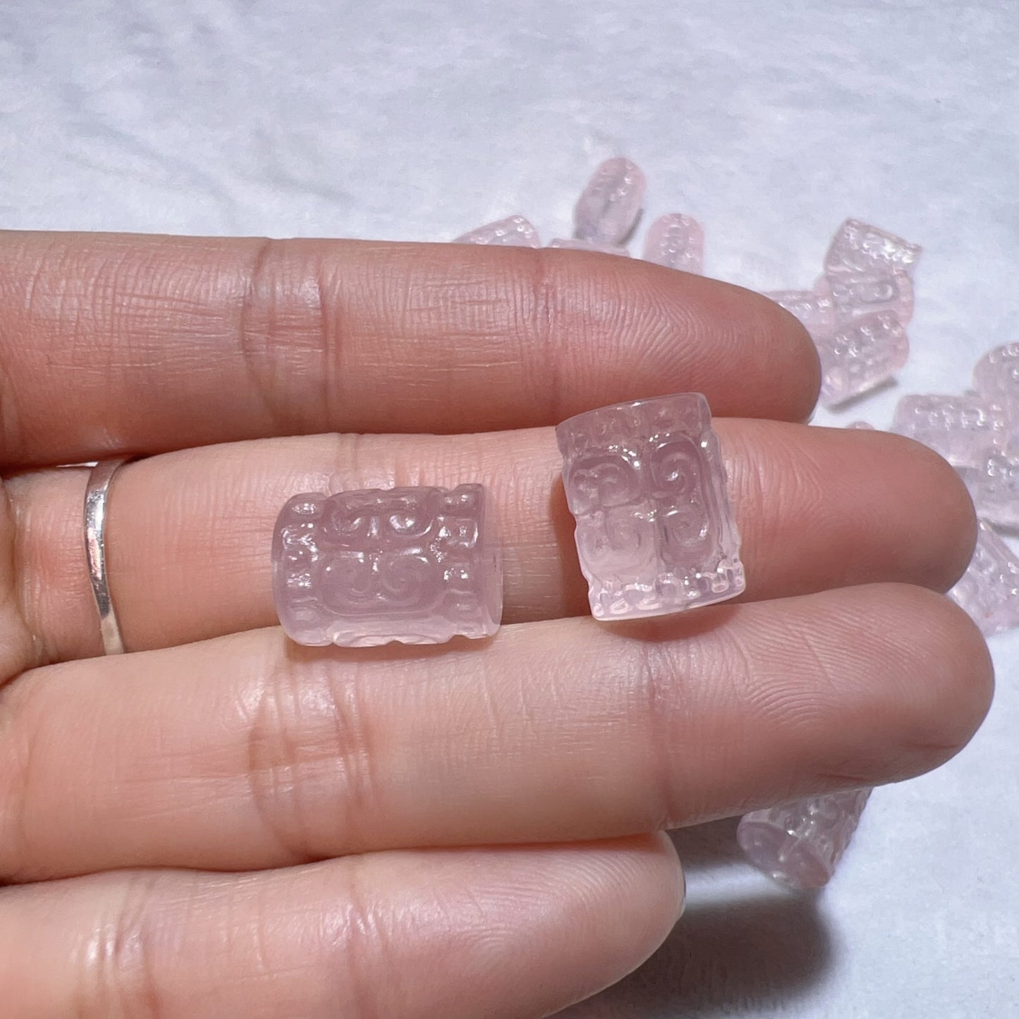 Premium Rose Quartz Huiwen Symbol Barrel Beads | Diy Jewelry Making Supplies For Necklaces, Bracelets Crafting