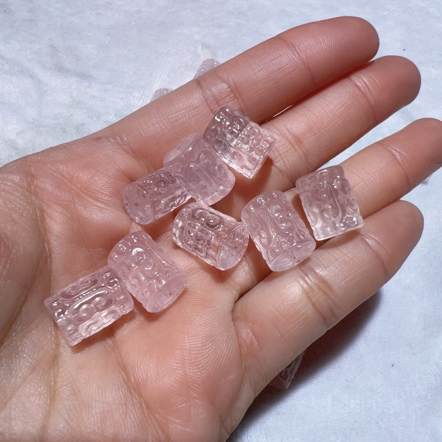Premium Rose Quartz Huiwen Symbol Barrel Beads | Diy Jewelry Making Supplies For Necklaces, Bracelets Crafting