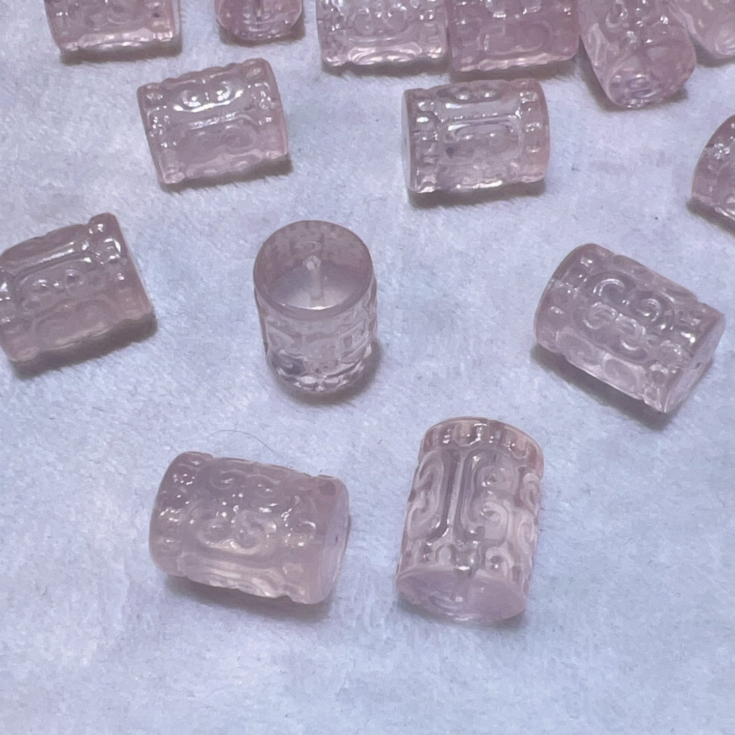 Premium Rose Quartz Huiwen Symbol Barrel Beads | Diy Jewelry Making Supplies For Necklaces, Bracelets Crafting