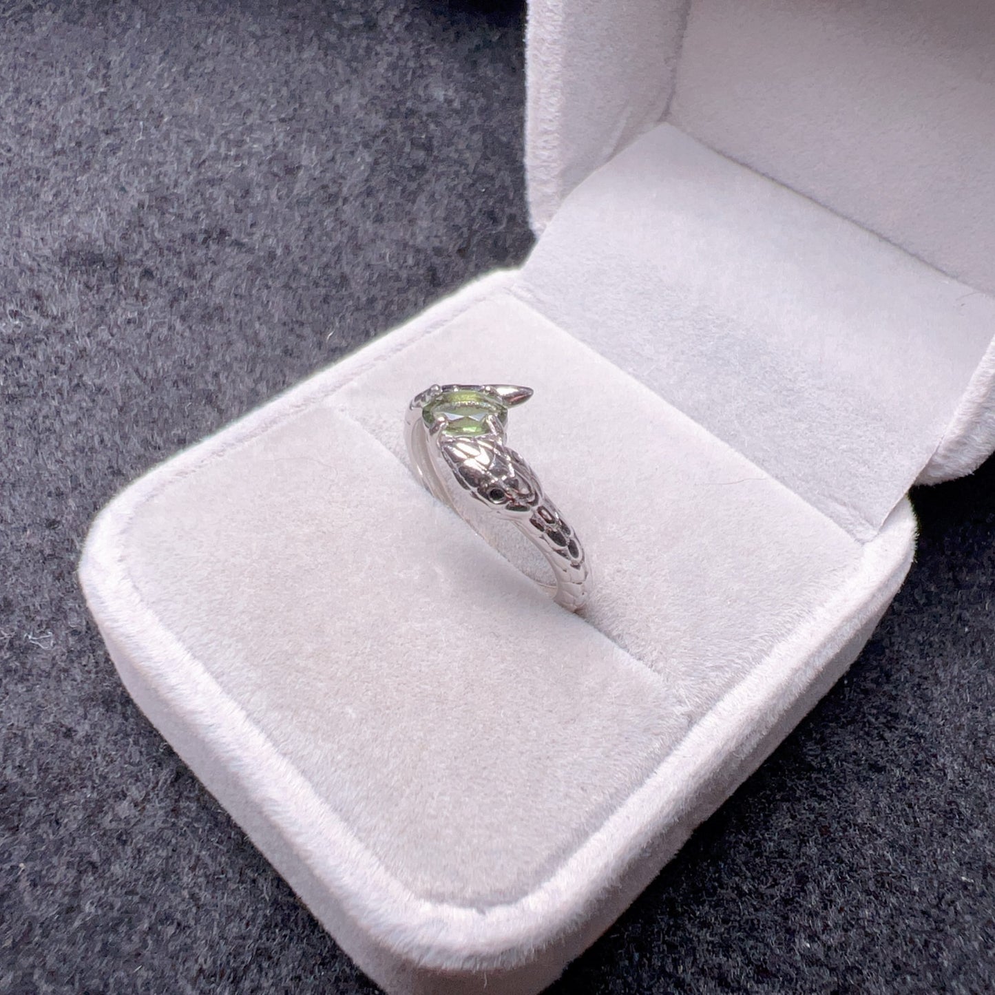Custom-Made Year Of Snake Moldavite Ring With 925 Sterling Silver Adjustable Ring