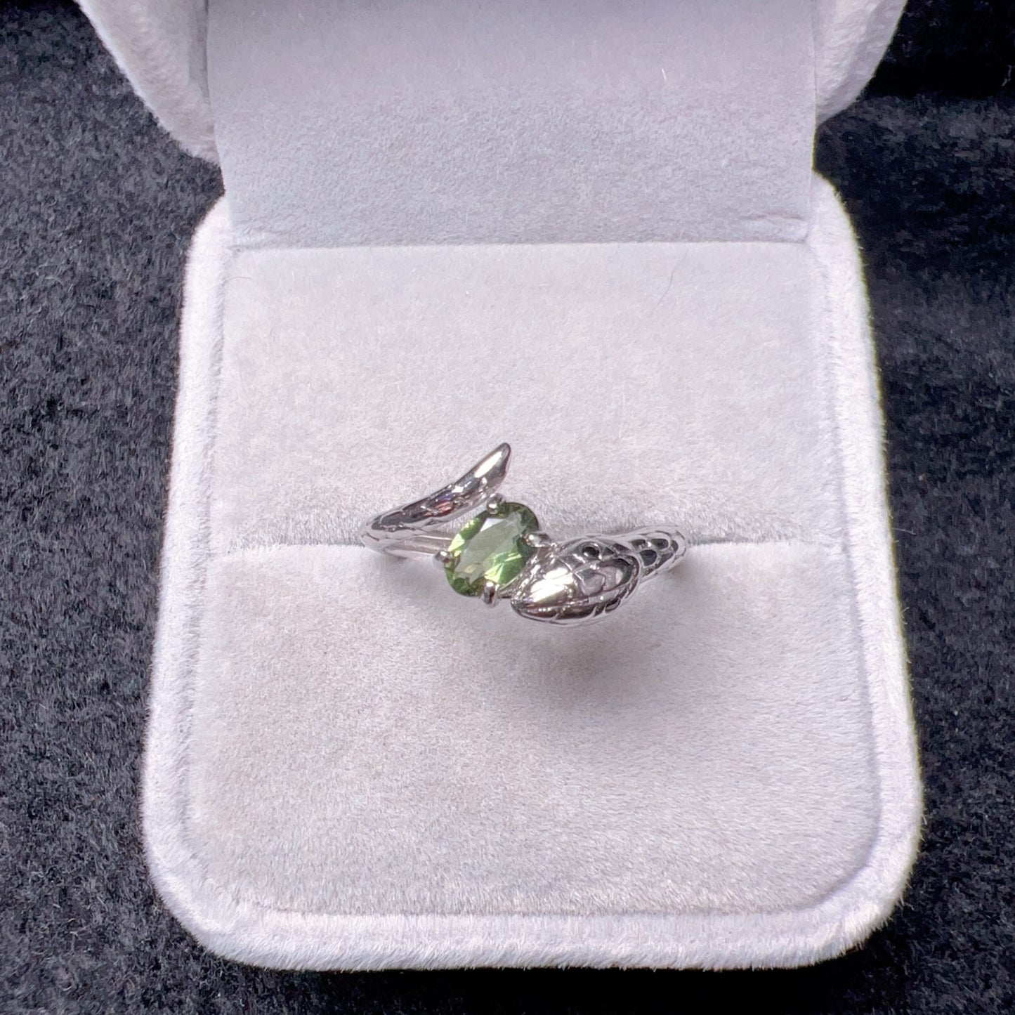 Custom-Made Year Of Snake Moldavite Ring With 925 Sterling Silver Adjustable Ring