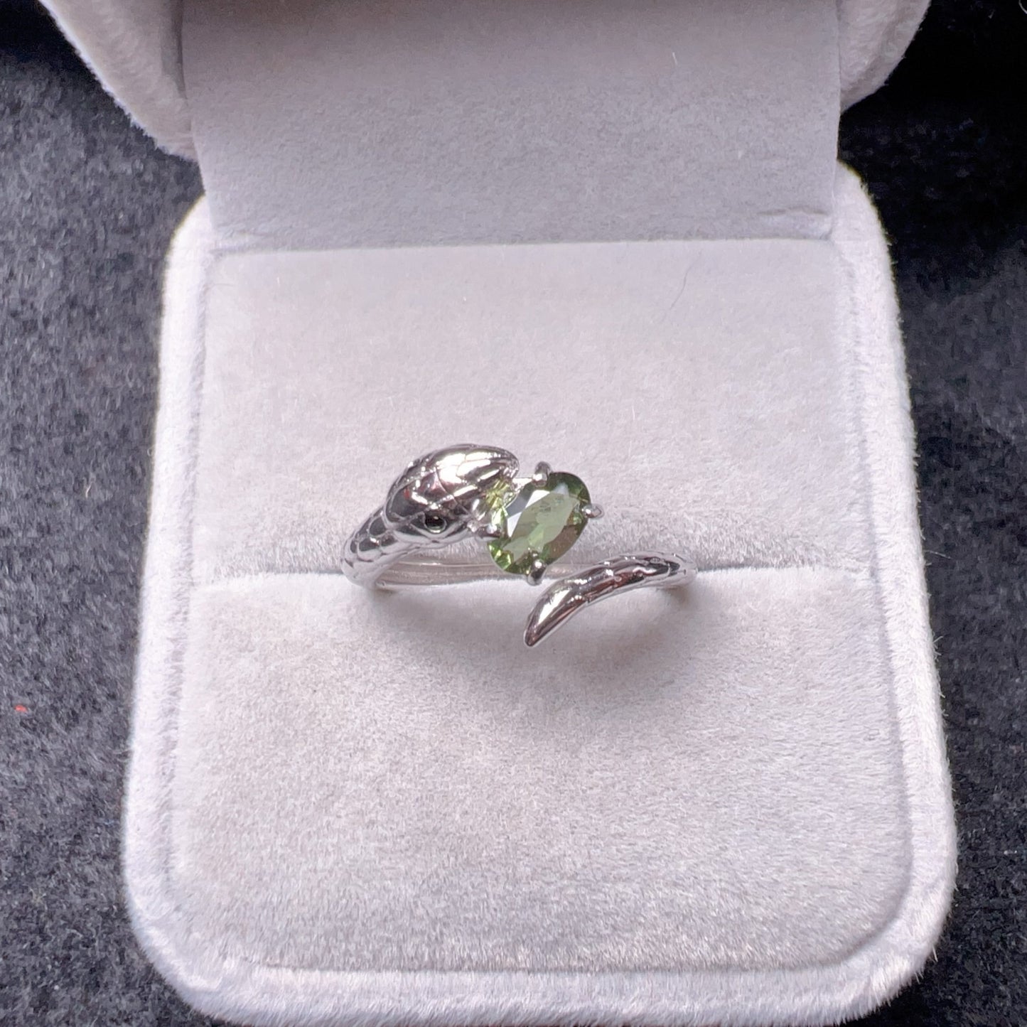 Custom-Made Year Of Snake Moldavite Ring With 925 Sterling Silver Adjustable Ring